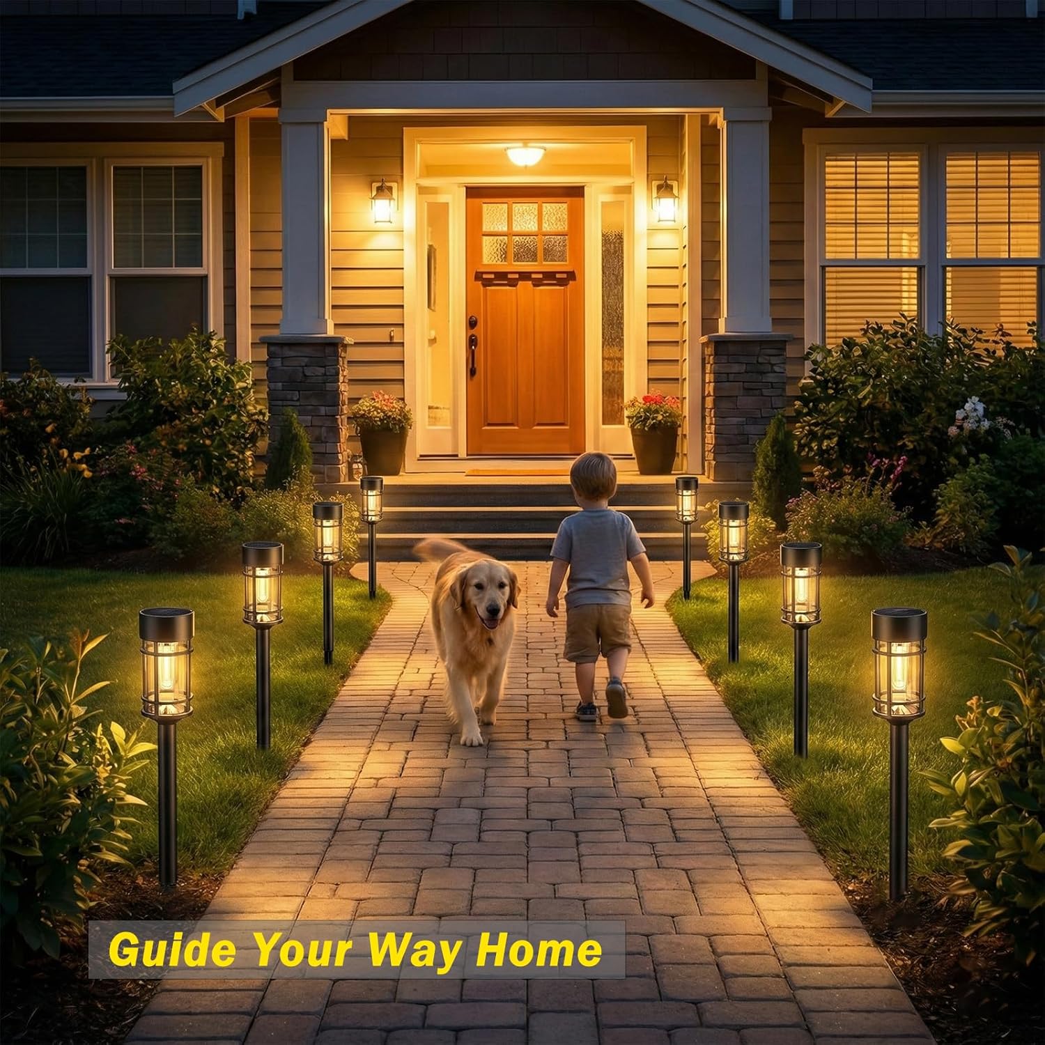 Solar Lights Outdoor Waterproof, 8 Pack 21" Solar Pathway Lights with Metal & Glass, Auto On/Off Garden Lights for Yard, Landscape, Driveway Walkway - Image 5