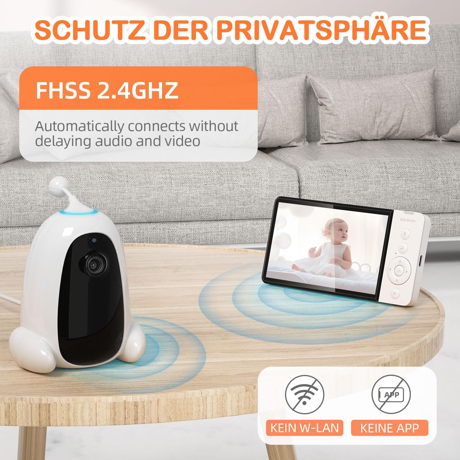ASFSKY Moniteur pour bébé, babyphone avec caméra, écran HD 5", détection de Serre, Vision Nocturne Infrarouge, Audio bidirectionnel, 8 musiques, Enregistrement vidéo, Mode VOX (Blanc)