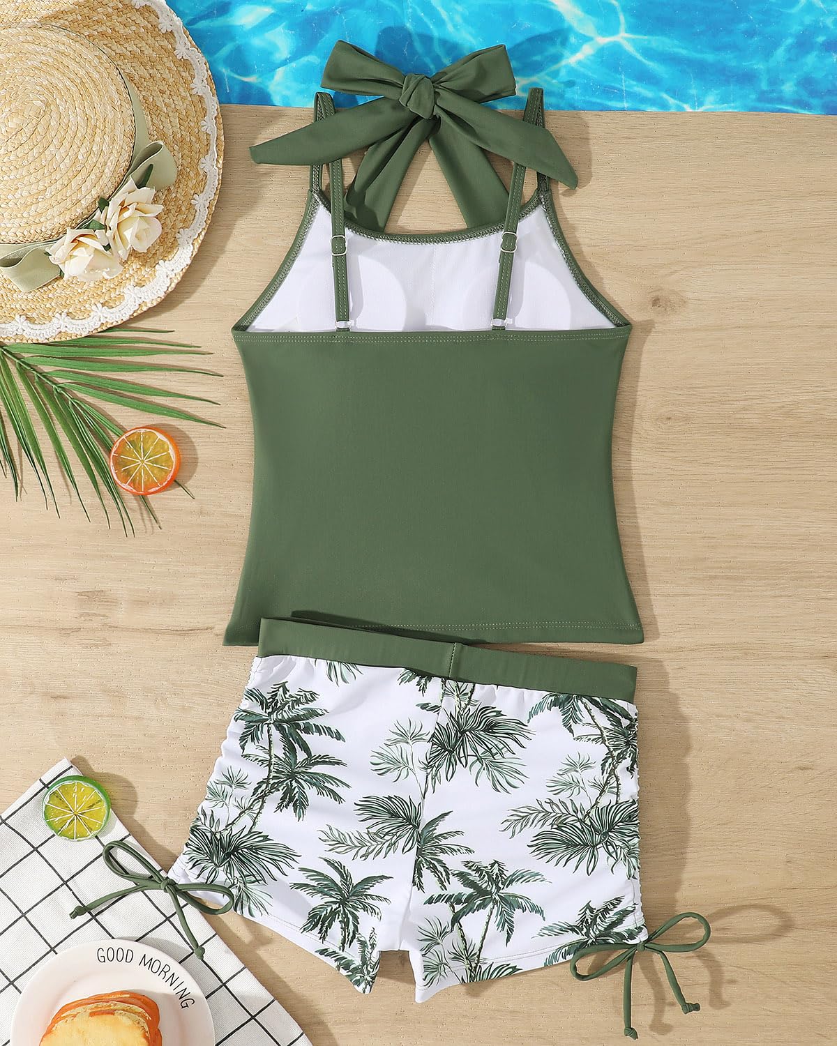 FishingDino Badeanzug Mädchen mit Gepolsterte BHS Gr 122-164, Kinder Tankini Mädchen Set mit Neckholder Top & Boy Shorts, Teenager Schwimmshirt Schwimmanzug