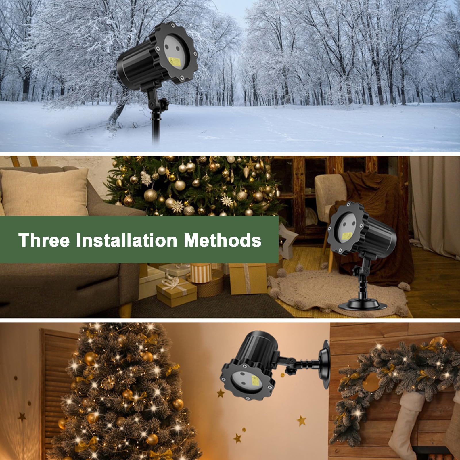 Proiettore di luce natalizia con telecomando, 10 modelli LED, rosso e verde, per decorazione natalizia per interni ed esterni, per cortile, casa e parete