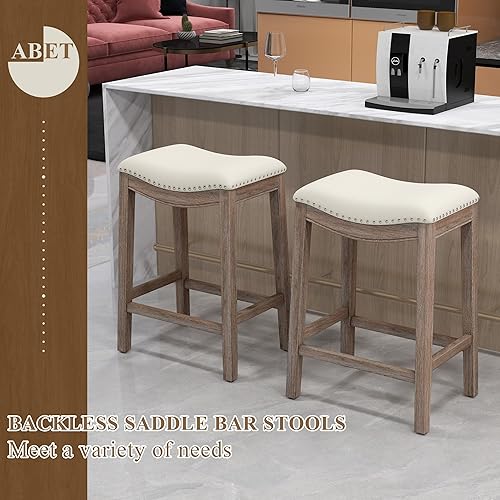 Miniatura 7 de ABET Juego de 4 sillas de bar con altura de mostrador, taburetes de bar de 27 pulgadas con patas de madera y reposapiés integrado, asiento de silla