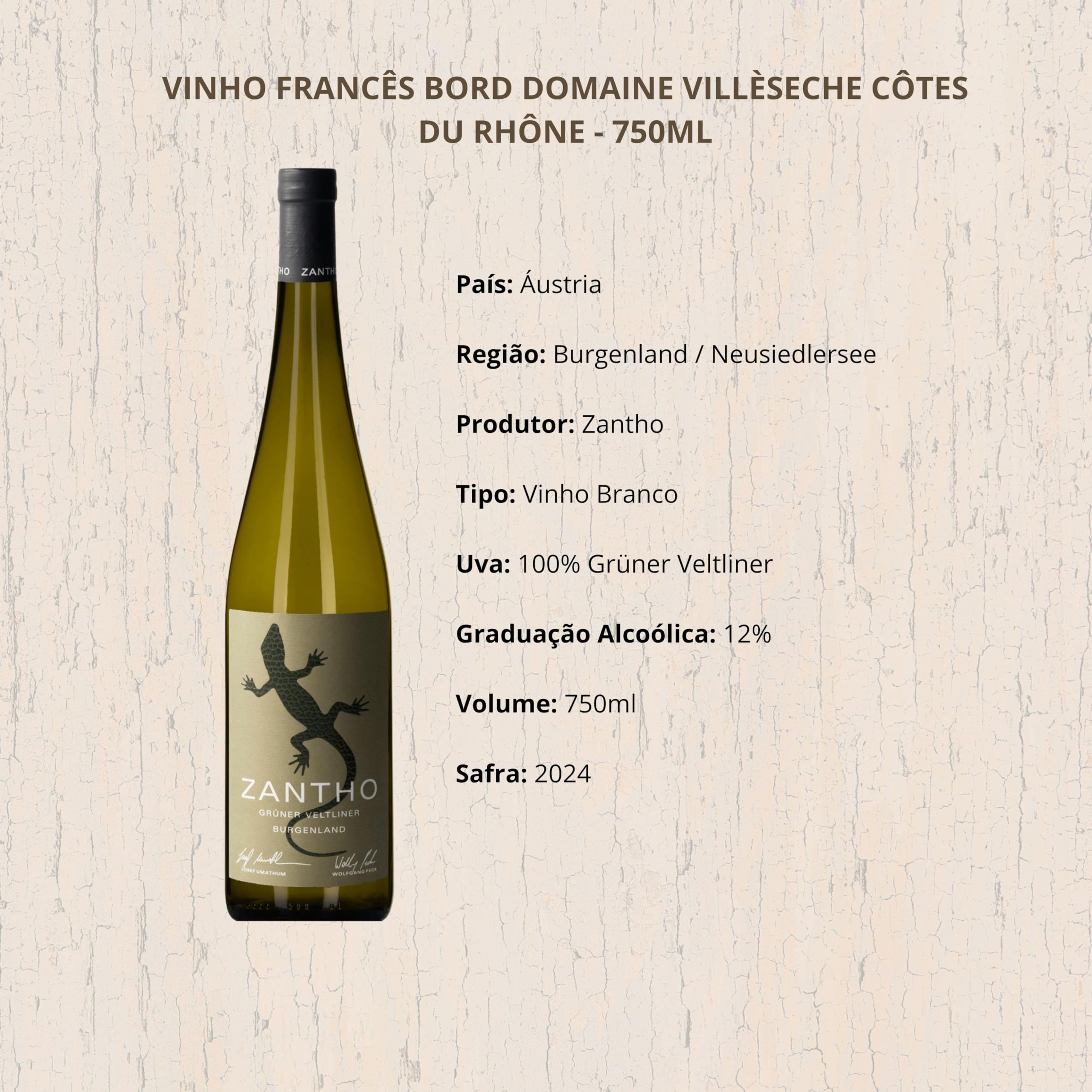 VINHO AUSTRÍACO BCO GRÜNER VELTLINER 2024 750ML, ZANTHO | Amazon