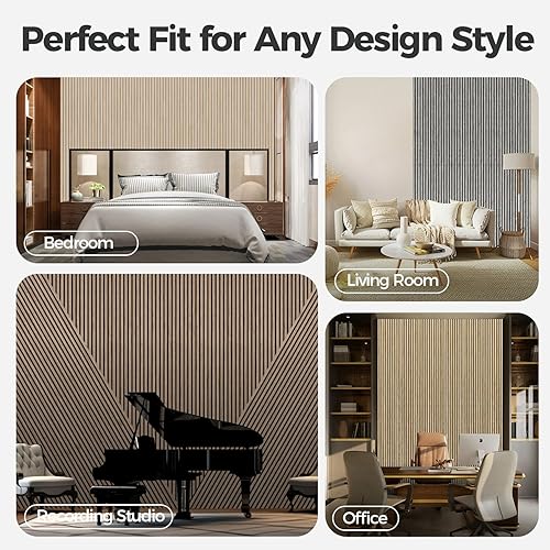 Miniatura 8 de AKUMAX Paquete de 2 paneles acústicos grandes de 96 x 24 pulgadas, paneles de pared 3D de madera, paneles decorativos insonorizados (roble clásico)