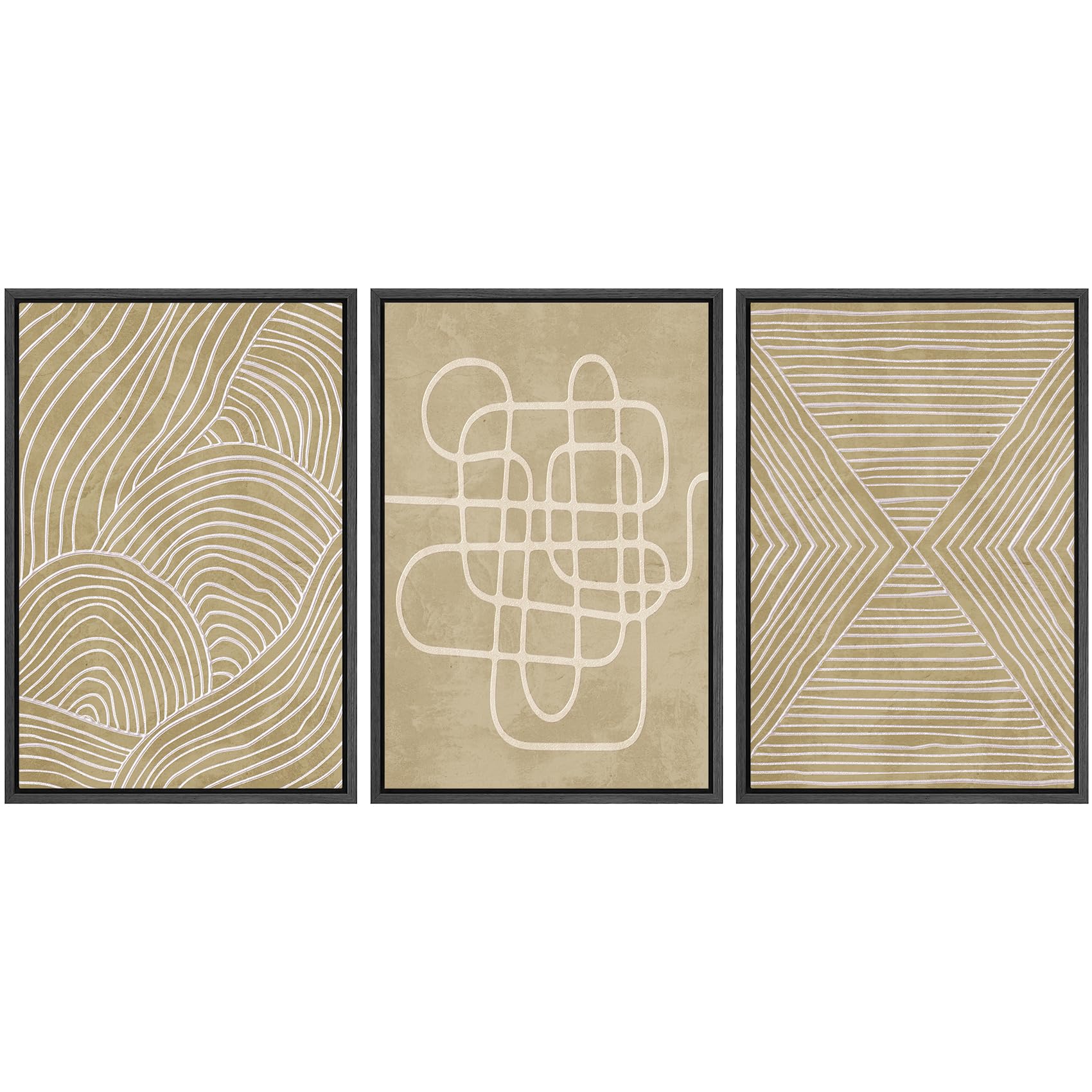 SIGNWIN Framed Canvas Print Wall Art Set Blue White Grunge Geometric Pattern Abstract Shapes Cozy Neutral Decorative Contemporary Minimal for Living Room, Bedroom, Office - 24"x36"x3 Natural — view 130