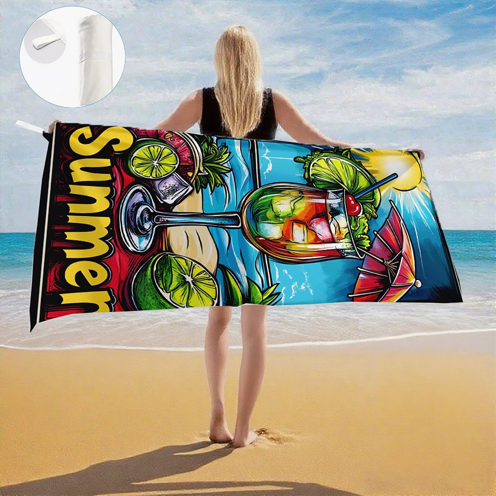 Telo Mare Microfibra, Telo Mare Grande 200 x 100 cm Set da 2, Antisabbia Asciugatura Rapida Assorbente Salvietta da Spiaggia Asciugamano per Palestra Piscina Viaggi Sport Picnic, Bevande dolci Q-727