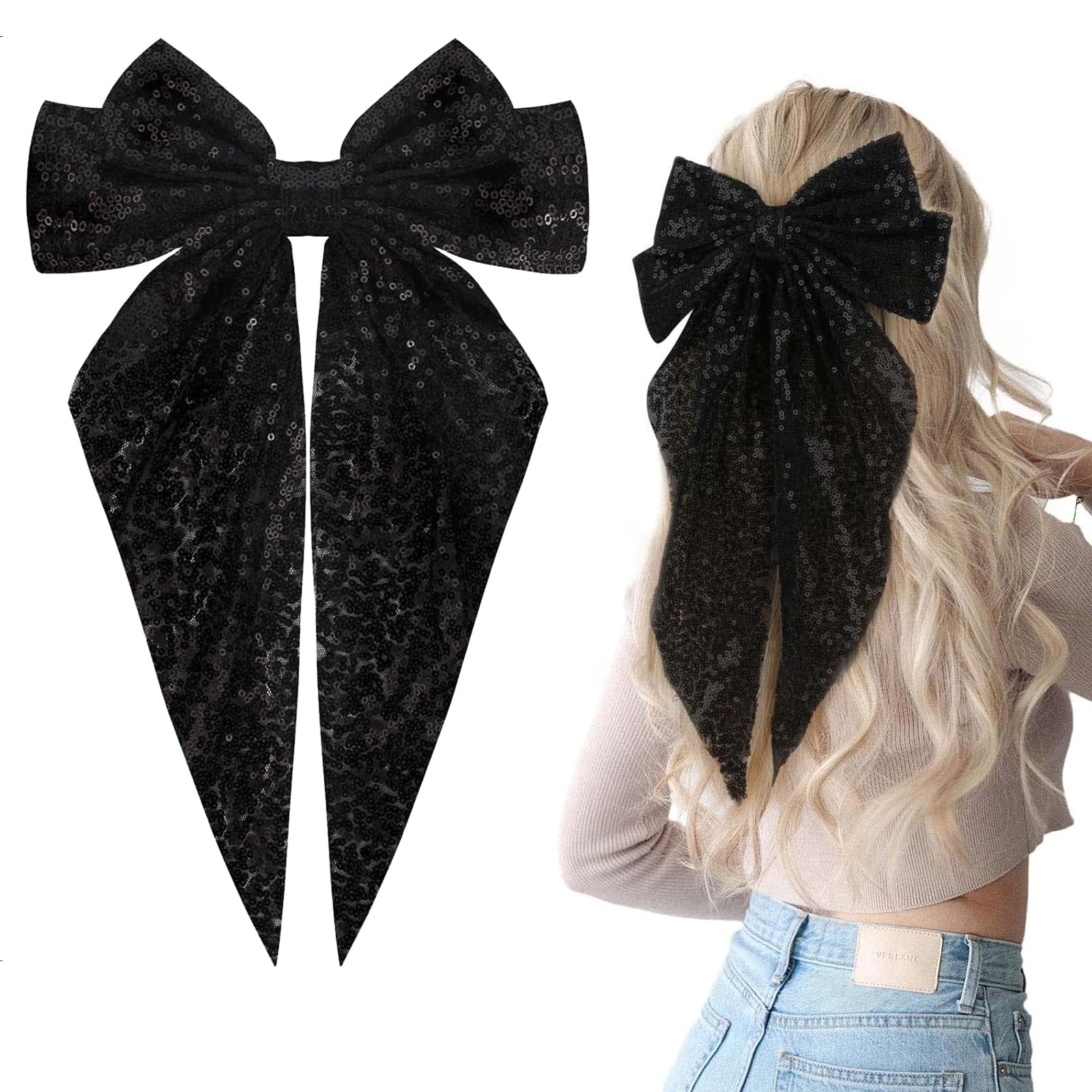 Sequin Bow Hair Clip, Double Layered Bow Design with Sparkling Sequins, 90's Accessories for Party Valentine's Day, Women