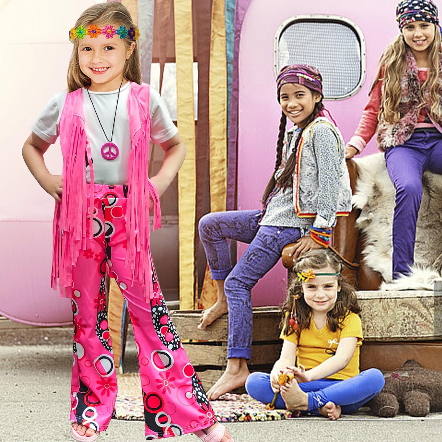 Pcs Girls Kids 60s 70s Hippie Costume Disco Bahrain Ubuy