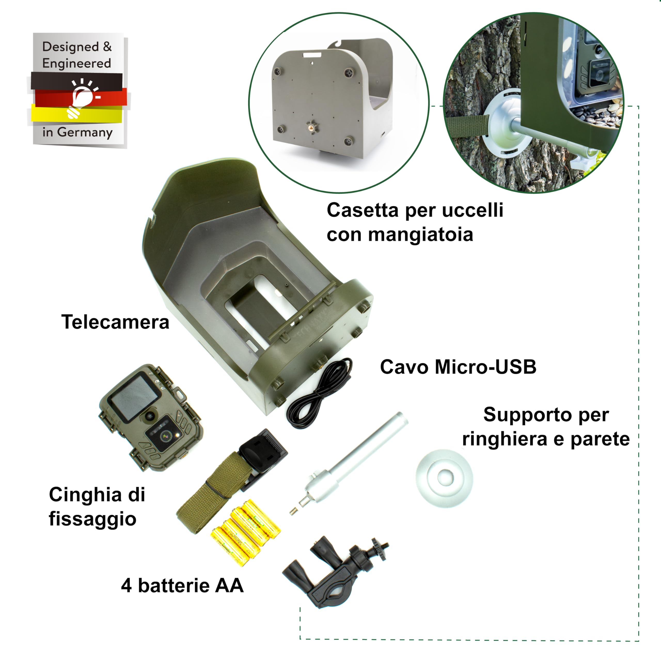 Technaxx Casetta per Uccelli con Telecamera Full HD 1080p – Mangiatoia da Esterno con Angolo 100°, Visione Notturna, Sensore PIR, Slow Motion, IP56 Resistente, Montaggio a Parete e Balcone – TX-165