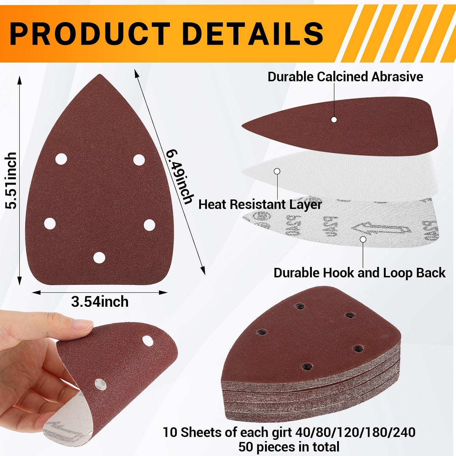 60 Pcs Detail Sanding Pad Include 10 Pcs Detail Foam Sanding Pad and 50 Pcs Assorted Mouse Detail Sander Sandpaper 40 80 120 180 240 Grits for Detail Sanding