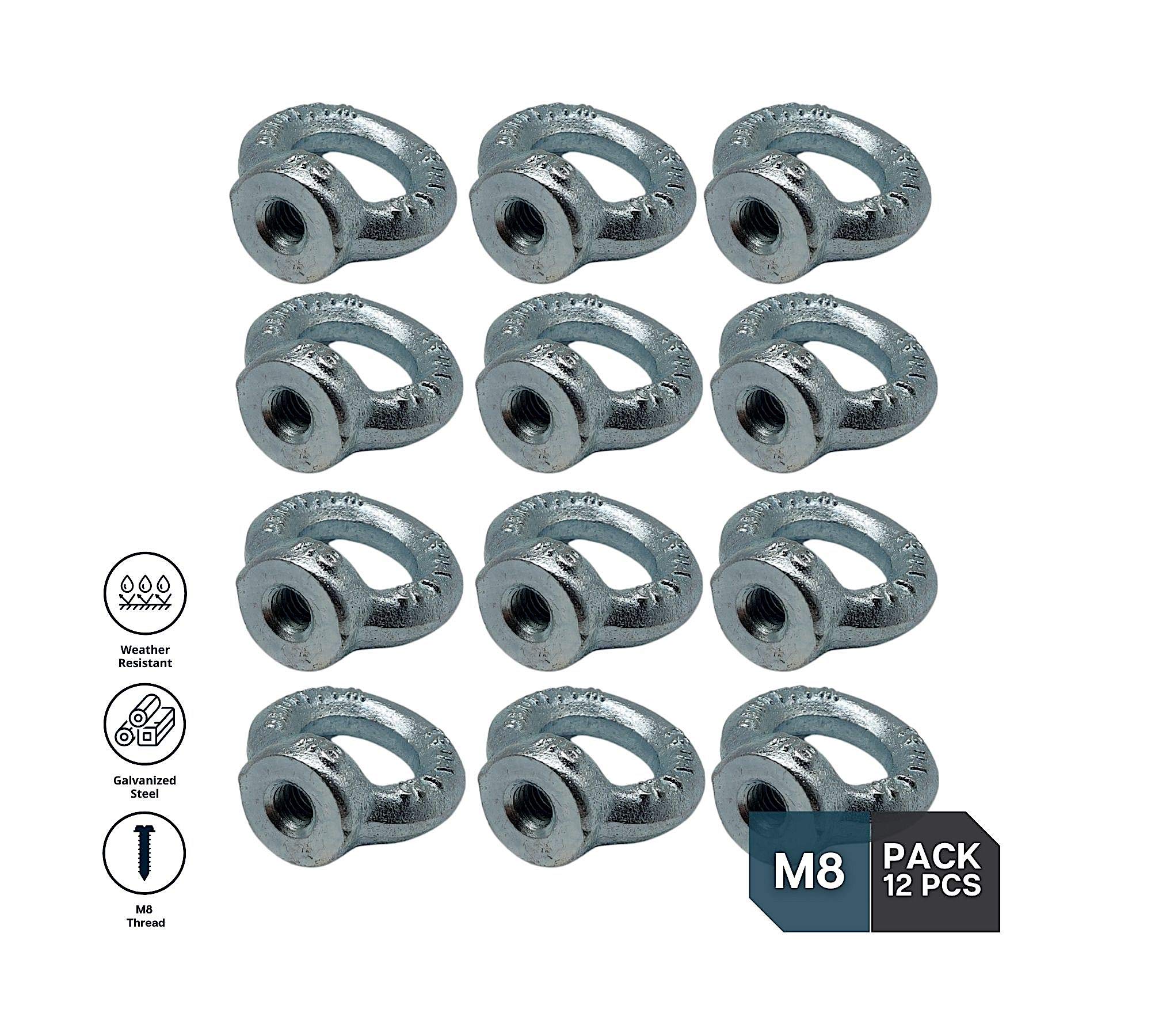 DOJA Industrial | Occhiello Sollevamento | Femmina M8 | 12 Pezzi | Anelli Acciaio Galvanizzato per Sollevare Pesi | Golfare Femmina| Dadi Occhio Sollevamento | Uso: Catena Sollevamento, Sacco da Boxe