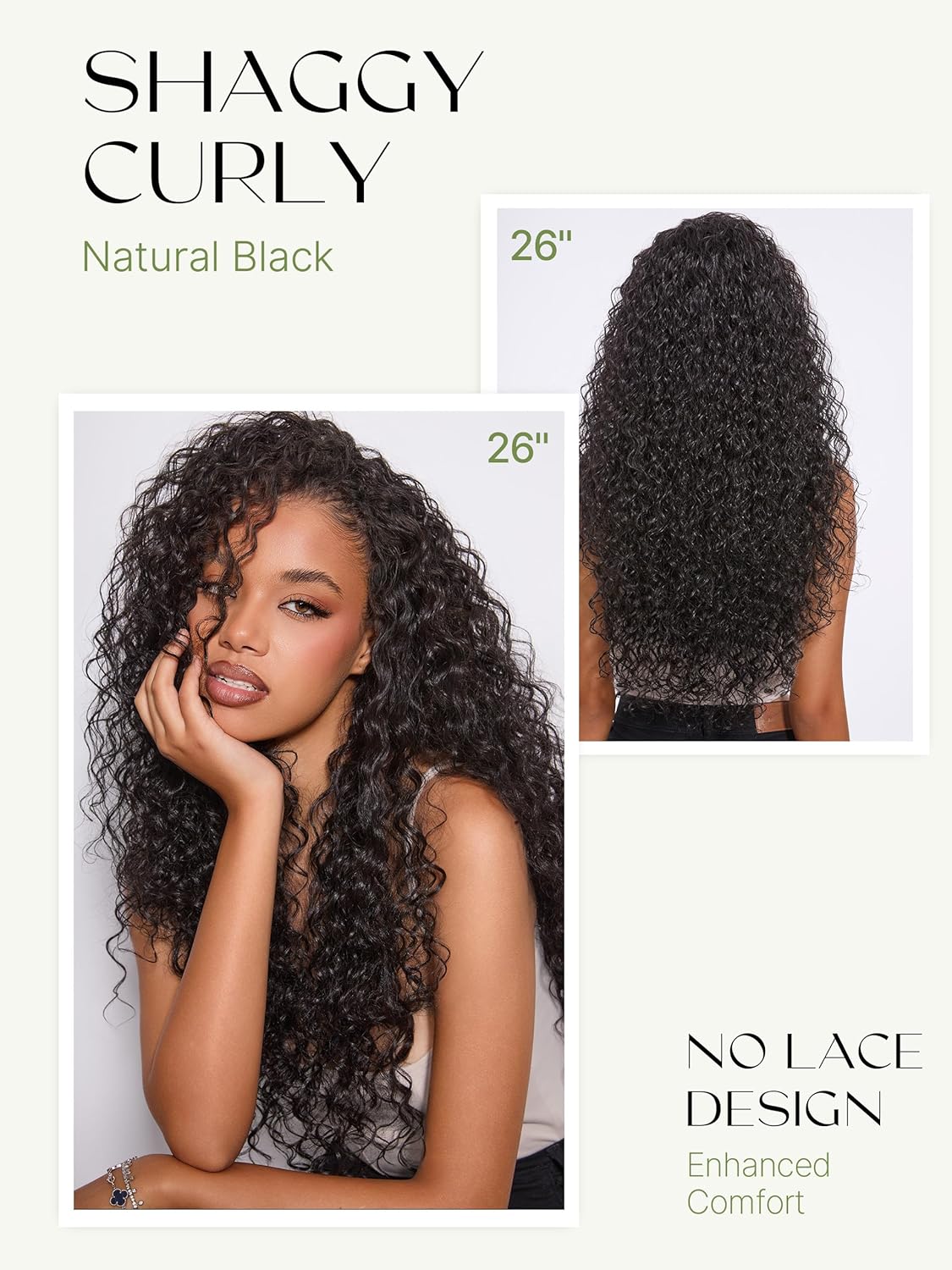 Frodio Curly Half Wig 26 Inches Veralux™ Fiber Blend Human Hair 3 in 1 Shaggy Waves Flip Over Drawstring Wig 200% Density Glueless Wigs Natural Black Ready to Go Headband Wig for Women