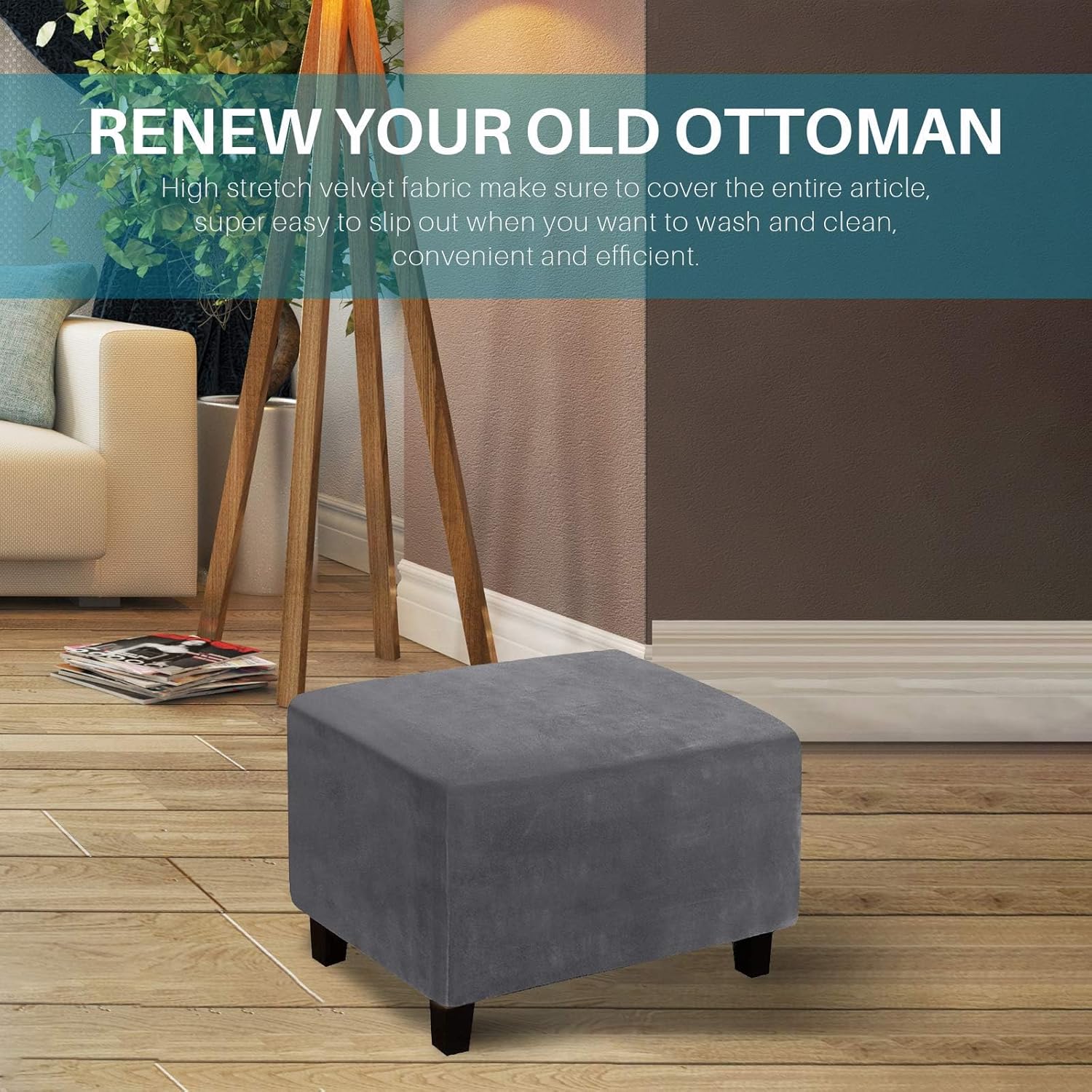 TOPCHANCES Club Chair Slipcover Armchair slipcover Bundles Rectangular Ottoman Slipcover Footstools Covers 2 Piece Sets Furniture Protective Cover (Gray, L)