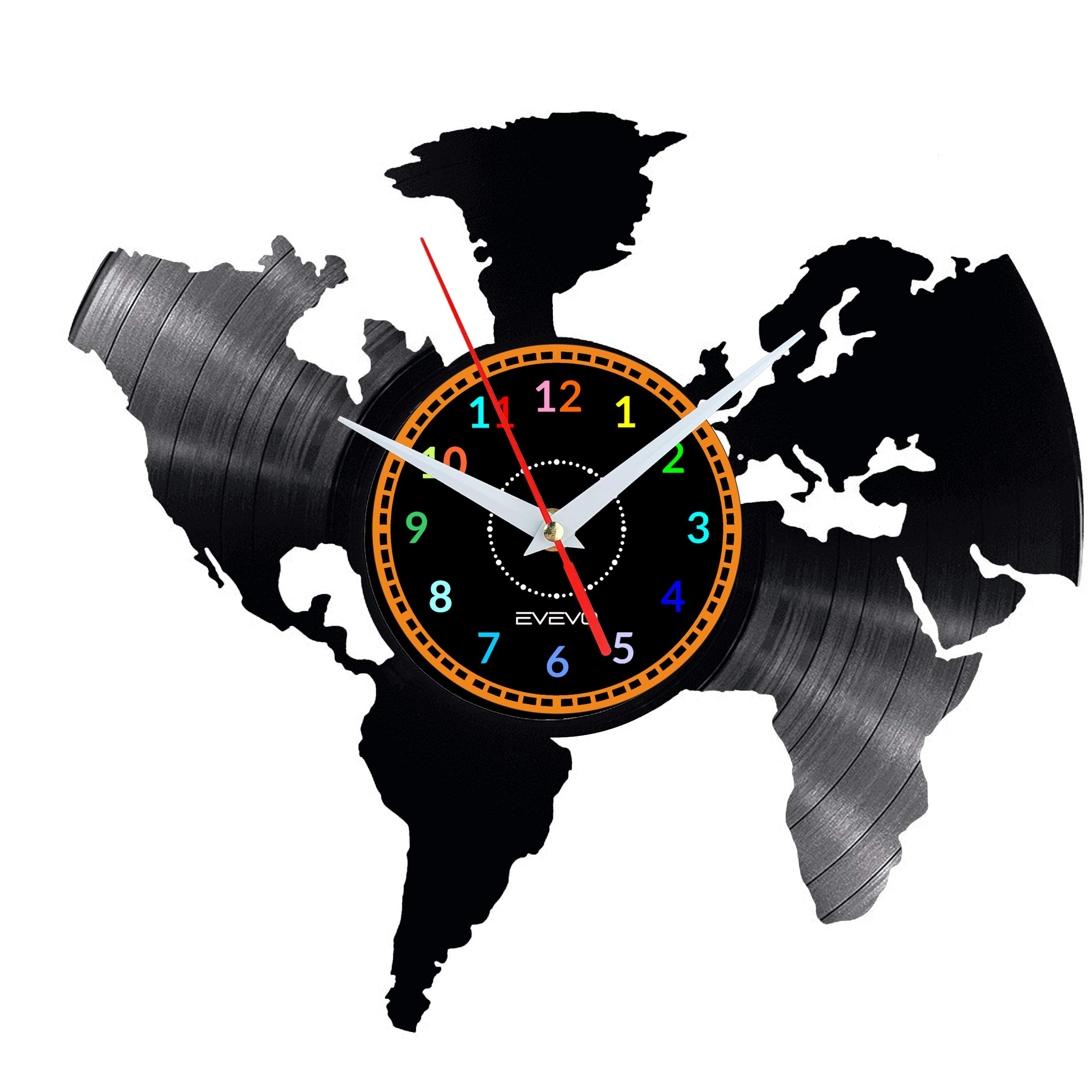 Carte du monde horloge murale decorative moderne vinyle salon W1719