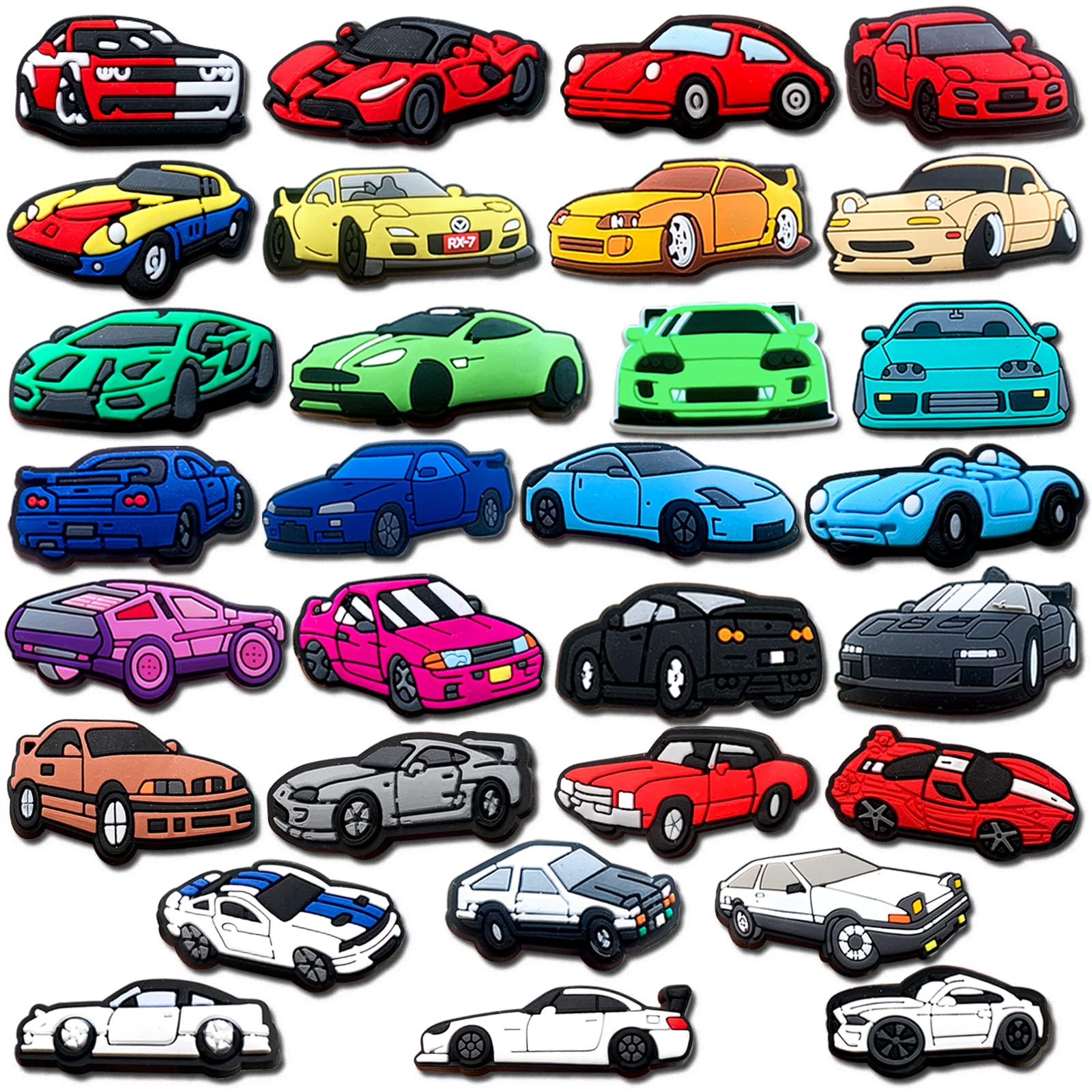 Hedbitoyo30 45PCS JDM Car Shoe Charms for Croc Clog Decoration Racing Car Sandals Accessories for Boys Men Teens Adults Girls Women Party's Favor