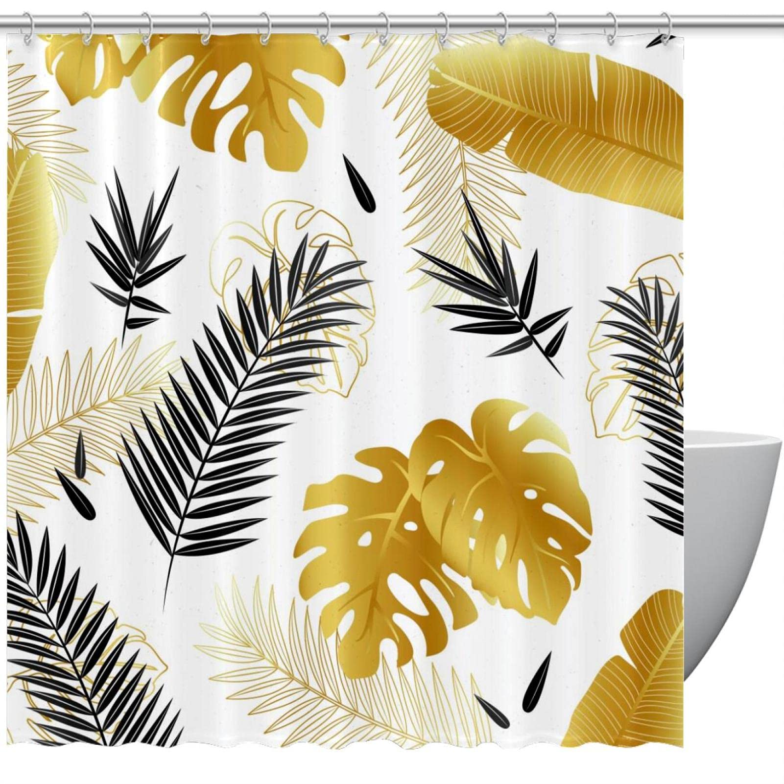 Rideau de douche imperméable évitant les éclaboussures motif feuilles or