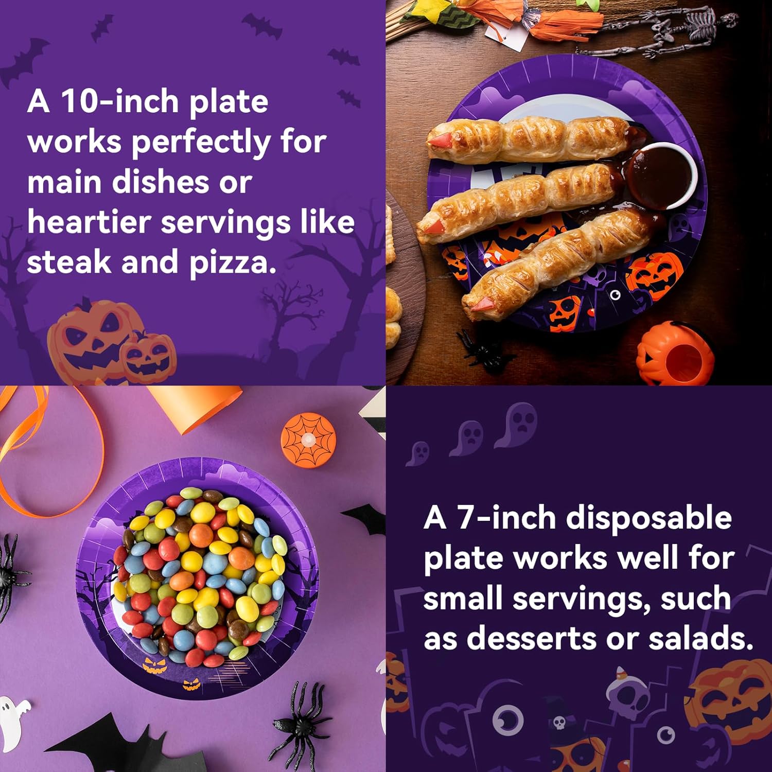 Halloween Paper Plates and Napkins Set 150 Count, 10'' and 7'' Heavy Duty Disposable Plates, Trick-or-treat Gatherings and Spooky Party Decorations Supplies, Serve 50