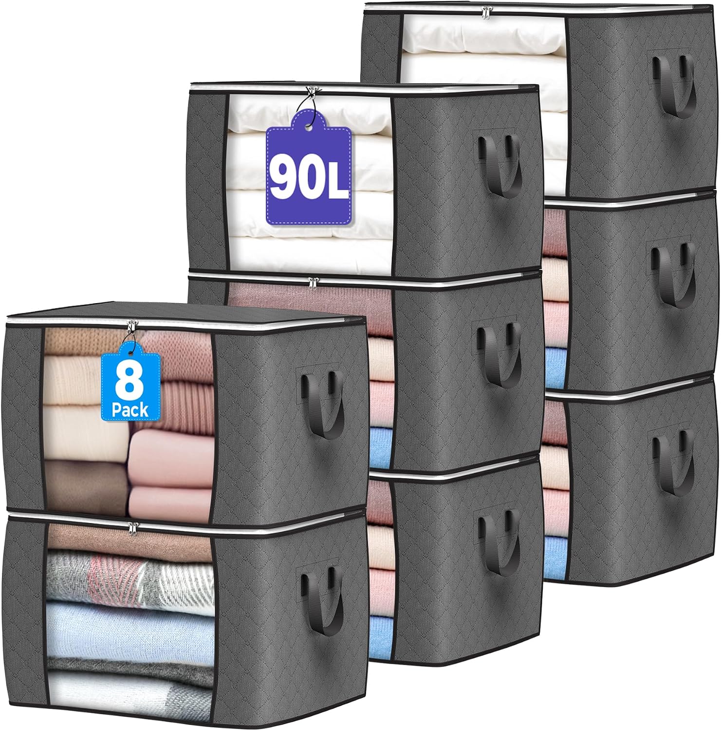 90L Large Storage Bags, 8 Pack Clothes Storage Bins Closet Organizers