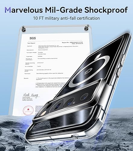Miniatura 4 de Juntone Funda magnética para Google Pixel 8 Pro transparente compatible con MagSafe no amarilla protección contra caídas de grado militar de 10 pies
