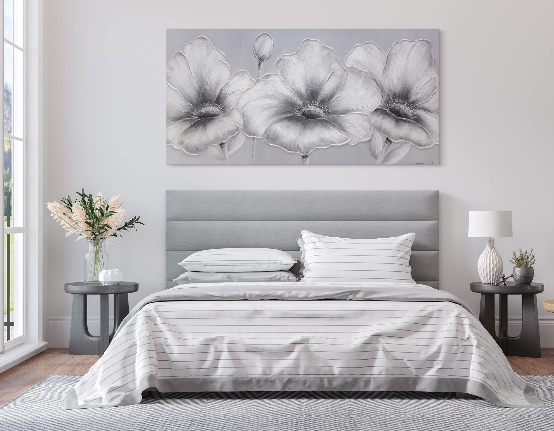 Quadro Astratto Floreale Grigio E Oro 200x100 Cm – Dipinto A Mano Su Tela Da YS-Art