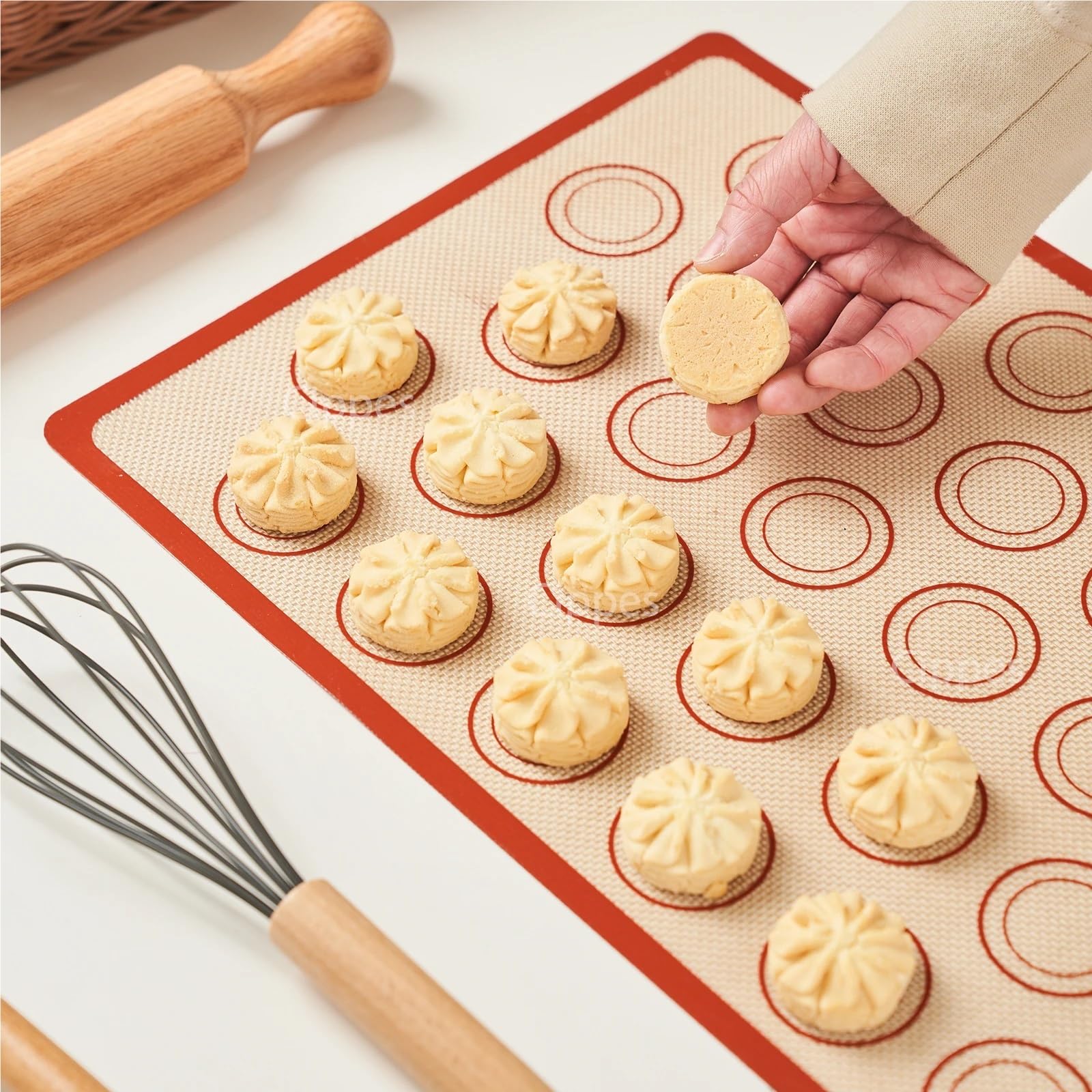 5-teiliges Silikon-Backmatten-Set, antihaftbeschichtet, wiederverwendbar, hitzebeständig, for Backofen, Heißluftfritteuse, for Backen von Keksen, Macarons, Brot, Gebäck für Fondant Pizza(Type A)