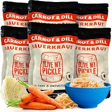 Olive My Pickle Fermented Sauerkraut - 96 Ounces | 6-Pack Bundle of Probiotic Carrot and Dill Sauerkraut with Natural Probiotics and Digestive Enzymes for Gut Health - 16 oz Per Bag