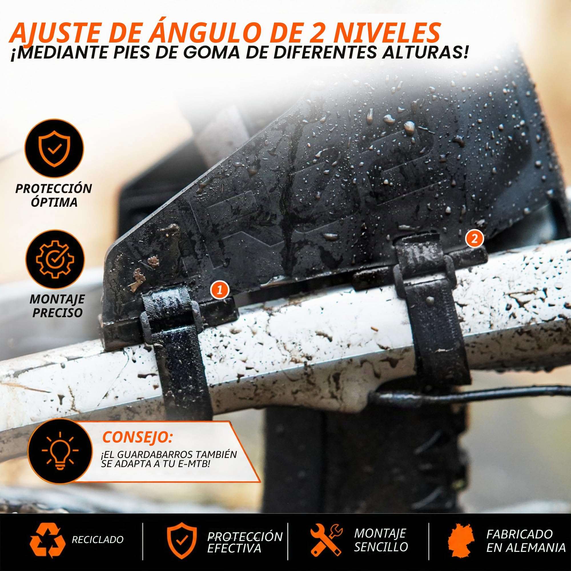 unleazhed Guardabarros para bicicleta de montaña M02 y MR02 | MTB Mudguard | Guardabarros delantero y trasero MTB | Fabricado en Alemania