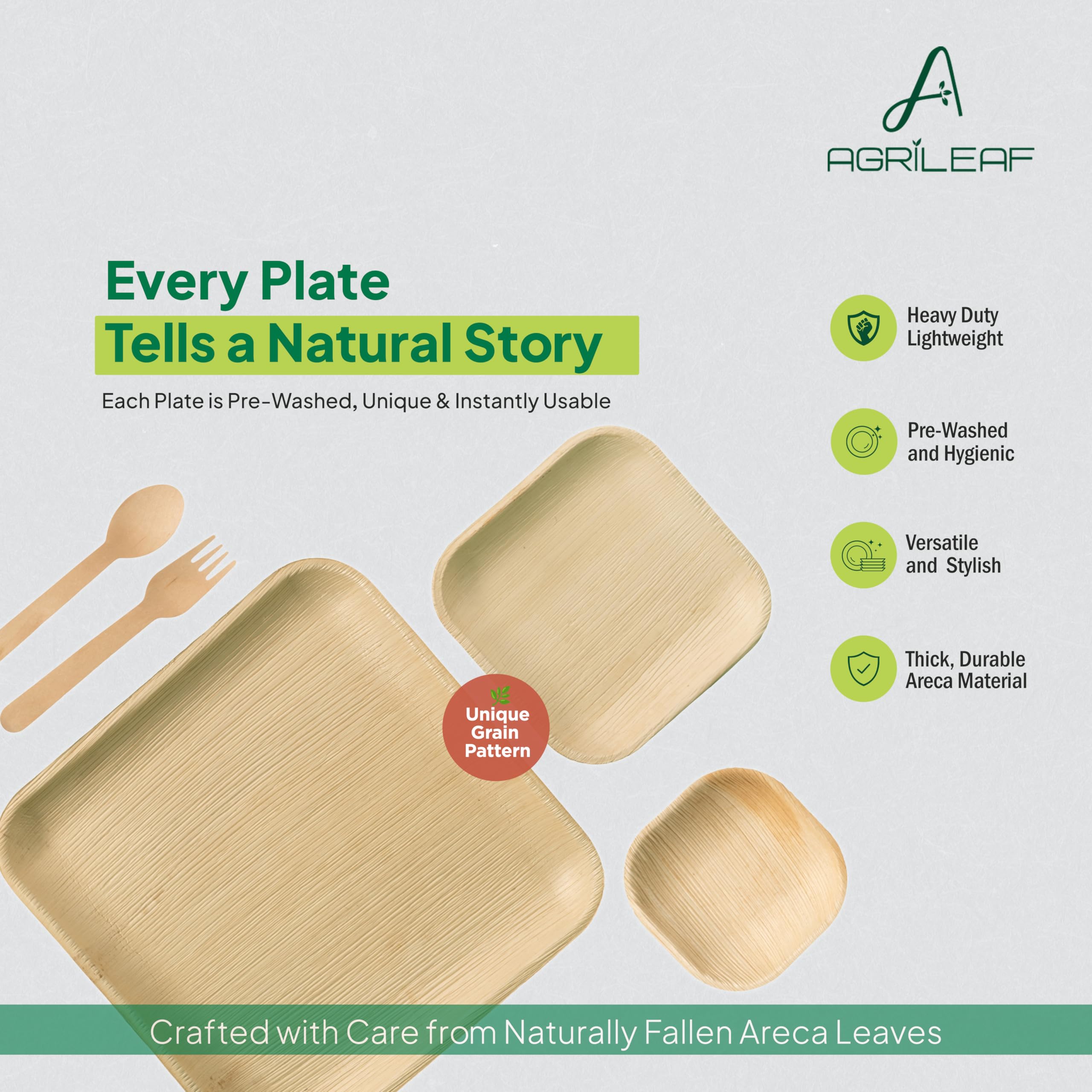 Areca Palm Leaf Dinnerware Set | 60 Pack for 12 Guests | 10" & 6" Square Plates, 4" Square Bowls & Wooden Cutlery | Use & Throw | Sturdy & Eco-Friendly Tableware for Party, Wedding, Birthday — Amazon image 4