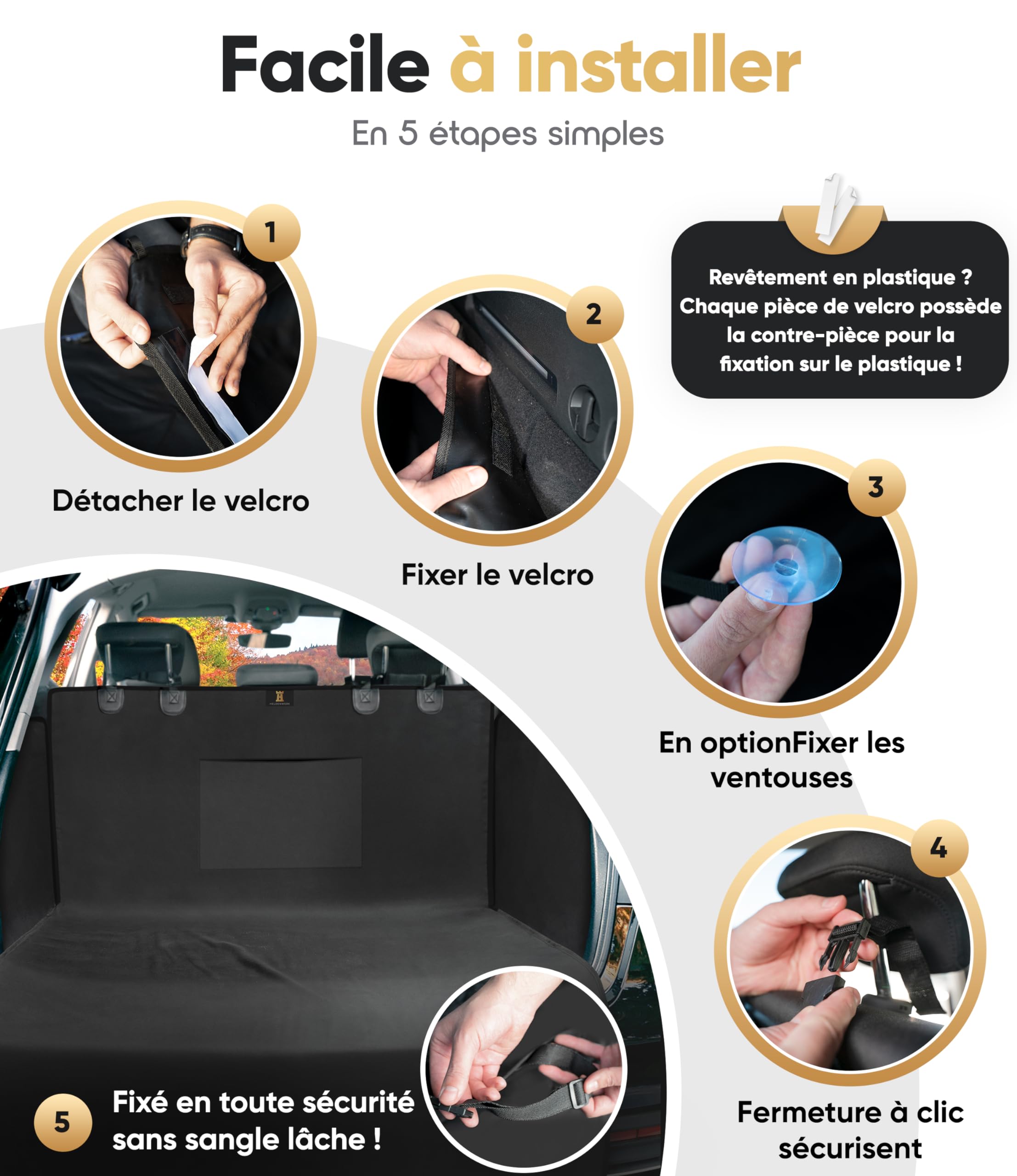 Protection de Coffre Universelle Heldenwerk - Idéal pour Les Chiens - Espace de Coffre avec Protection de seuil - Installation Rapide