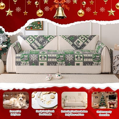 Miniatura 5 de Funda de sofá modular para perros, decoración navideña del hogar (1 unidad, gris, 35.4 x 35.4 pulgadas)