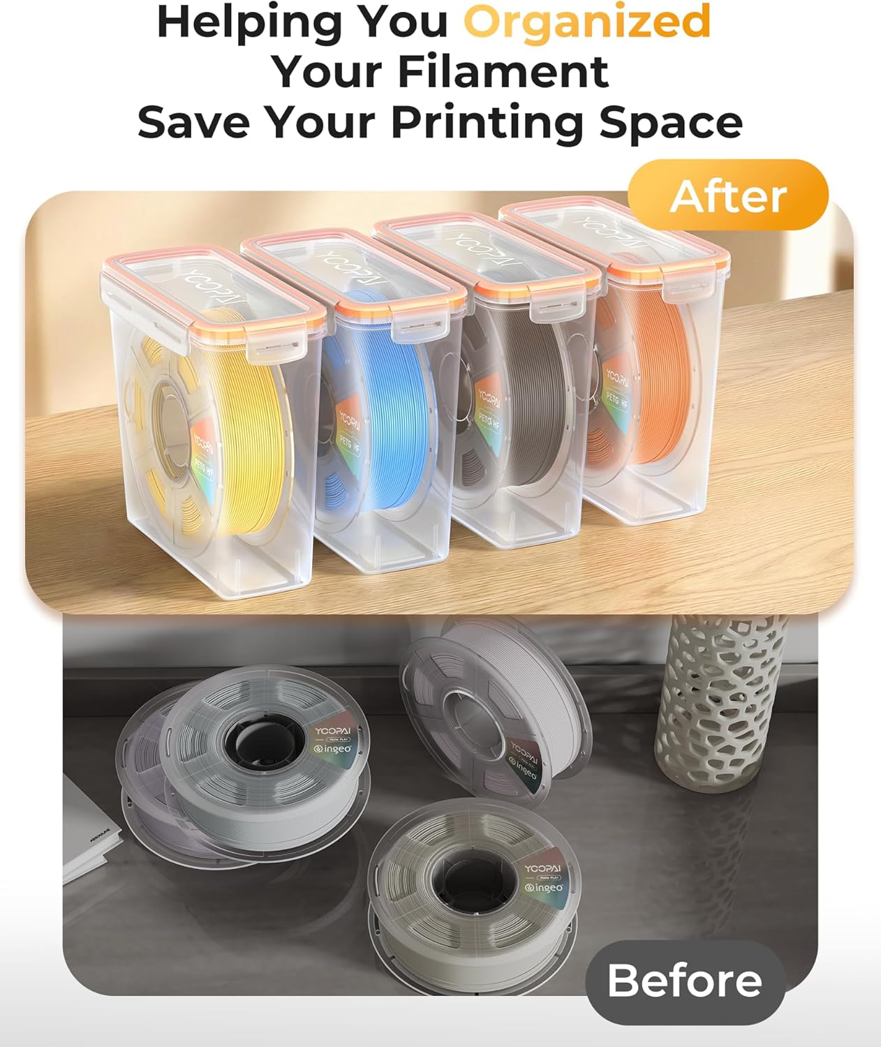 YOOPAI Pro Filament Storage Box – Single Spool Airtight Filament Storage Container for Protection with Desiccants, Precision Moisture Control and Dust Proof for 3D Printing Filament (6 Pack)