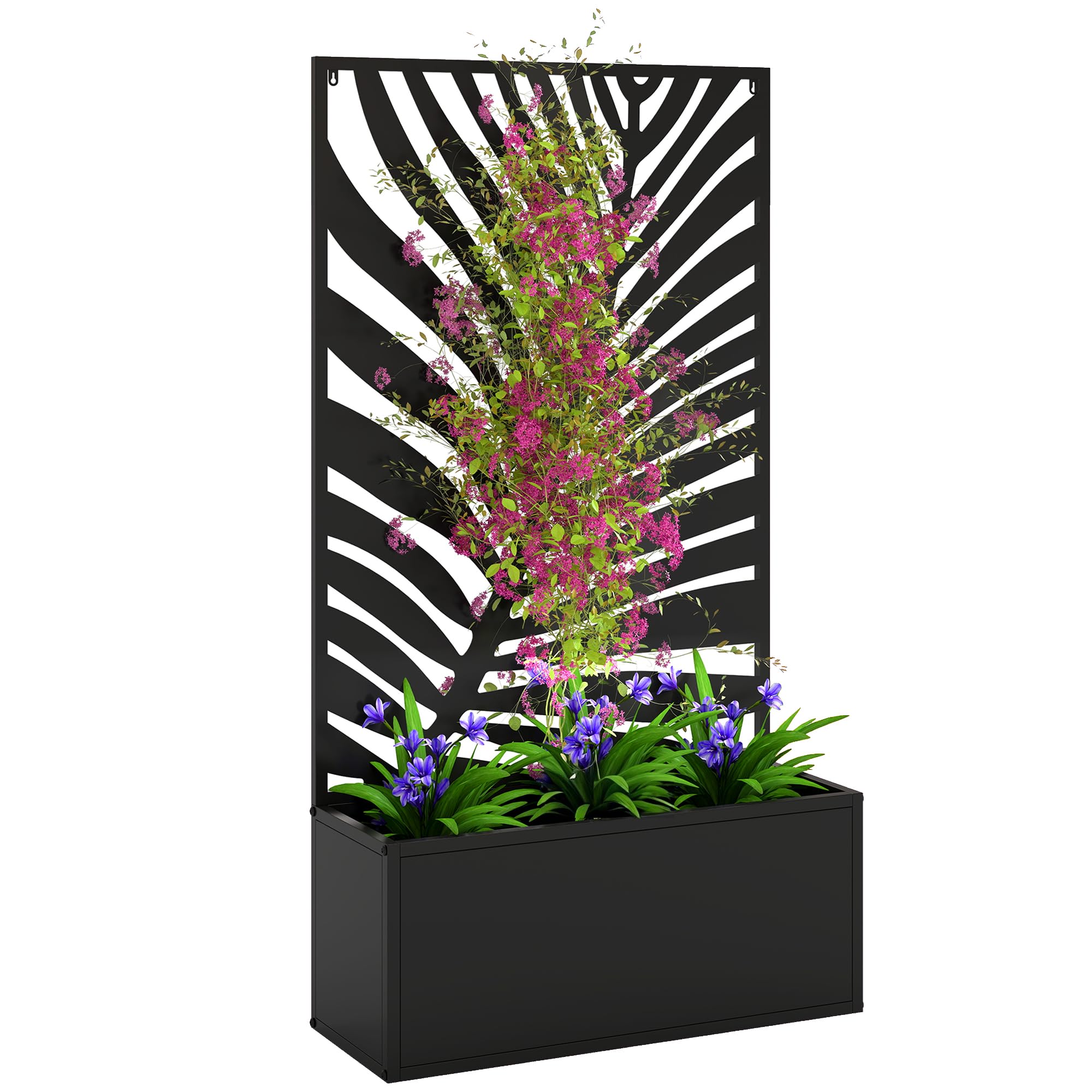 Outsunny Metal Garden Bed with Trellis, Large Leaf Cut-out