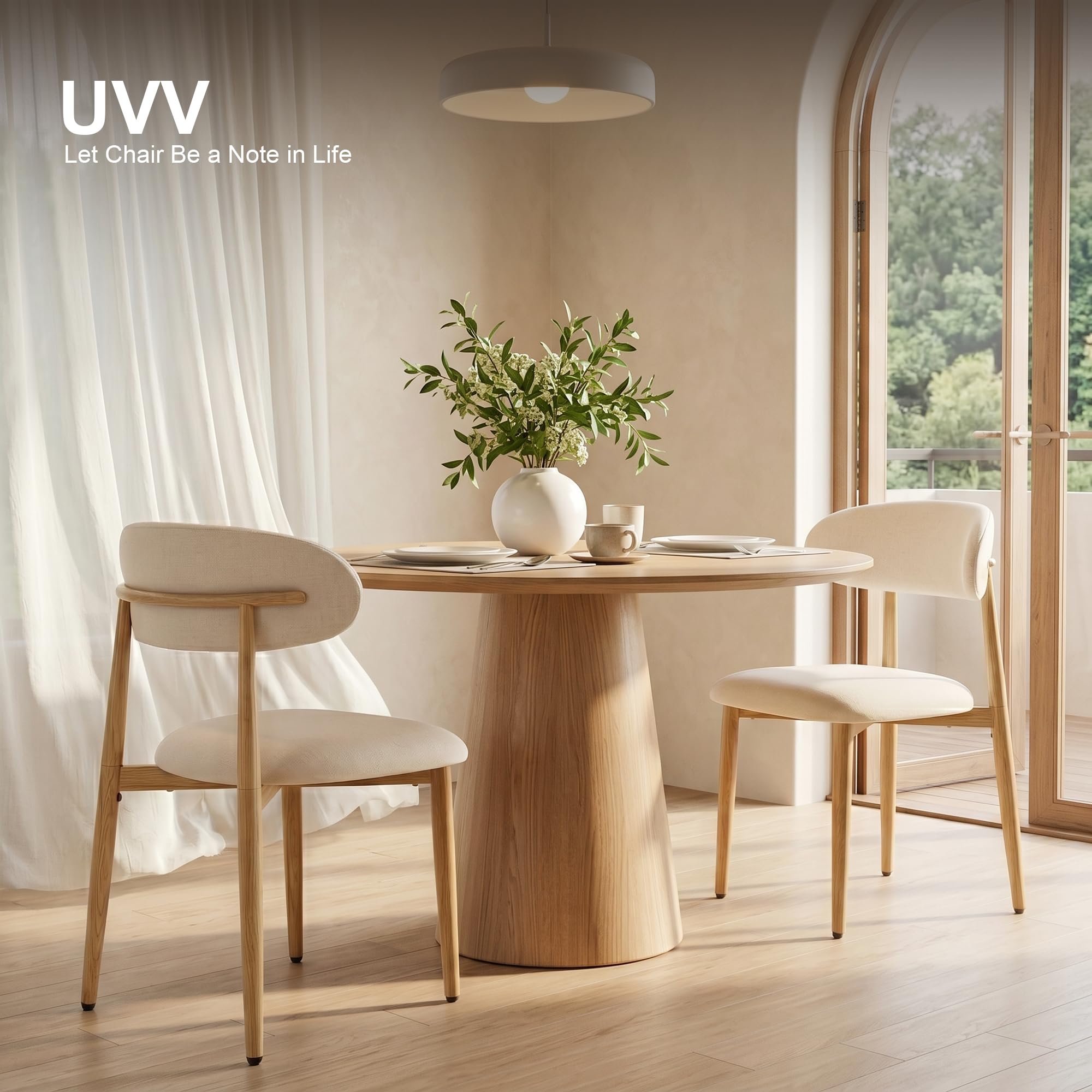 UVV Dining Chairs Set of 4, Metal Kitchen Chairs with Modern Fabric Upholstered for Dining Room, Beige Product Image 3