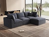 Ohllob 110 Inch Grey Cloud Sectional Sofa, Modular L-Shaped Couch with Ottoman, No Assembly 3-Seater for Living Room