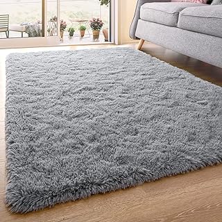 QXKAKA Fluffy Carpet for Bedroom, 4x6 Rug Soft Indoor Small Shag Area Rug, Machine Washable Rug for Living Room, Non Slip Gray Throw Rugs for Kids Room, Fuzzy Modern Home Decor