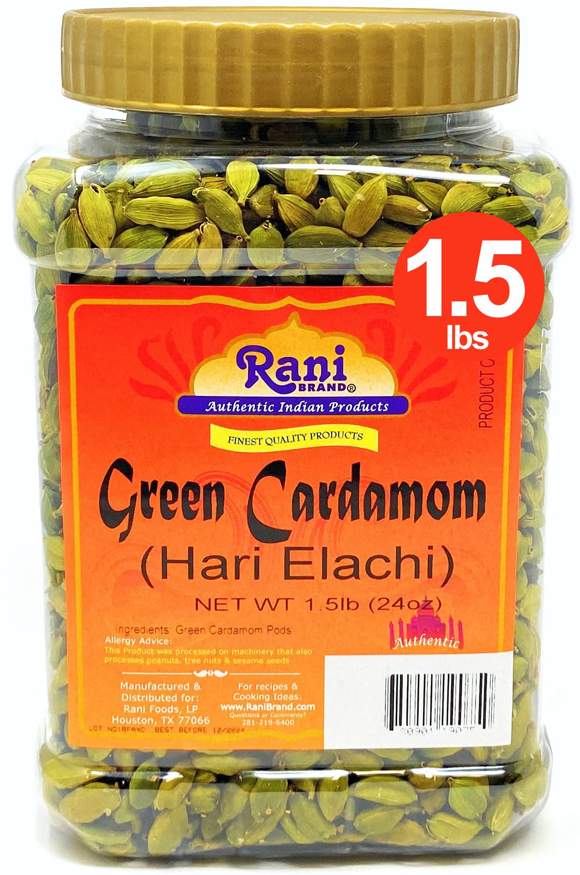 Rani Green Cardamom Pods Spice (Hari Elachi) 24oz (1.5lbs) 680g PET Jar ~ All Natural | Vegan | Gluten Friendly | NON-GMO | Kosher | Product of India