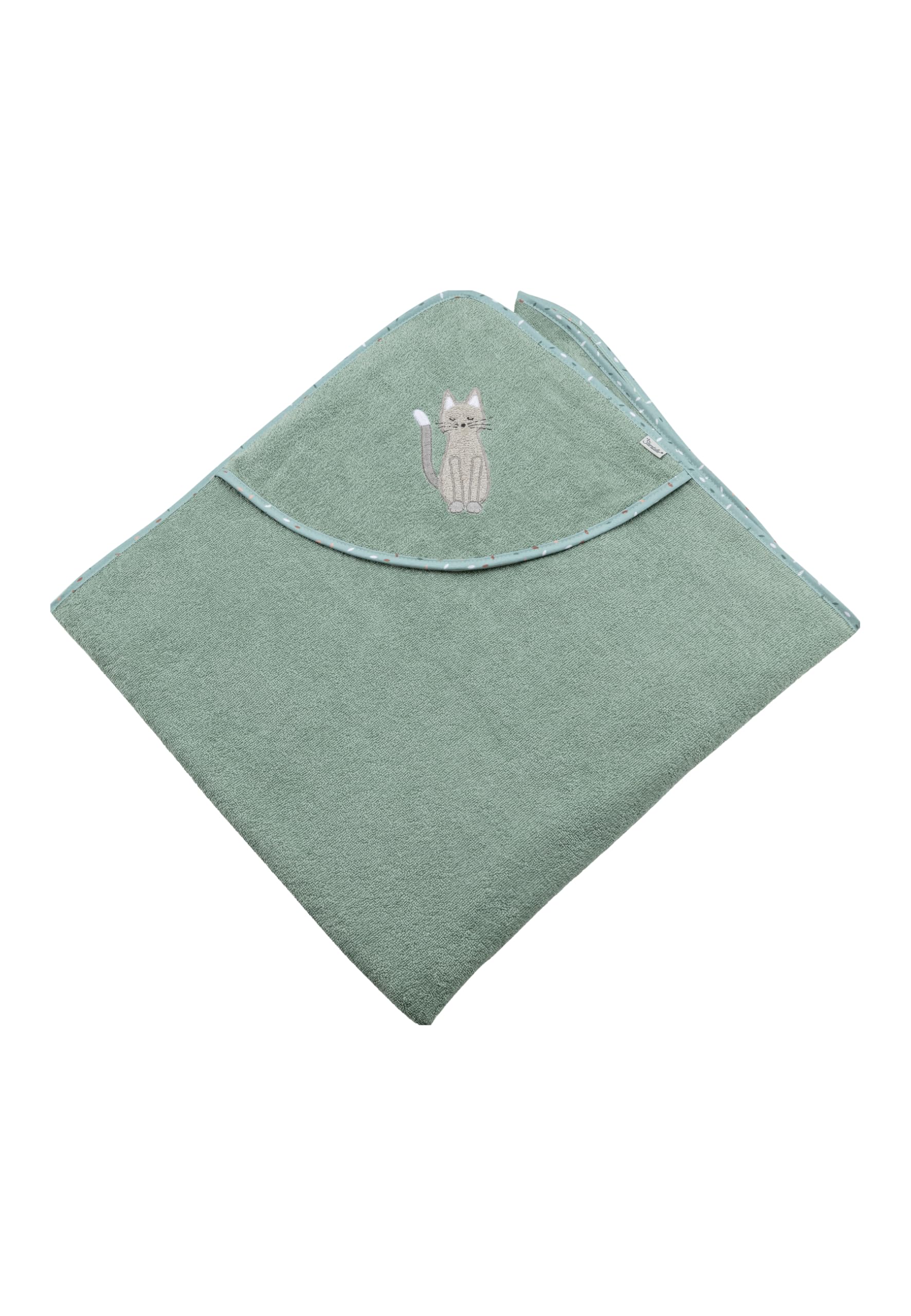 Sterntaler Kapuzenbadetuch 100x100 cm Katze Lilly - Badetuch mit Applikation - Babyhandtuch mit Kapuze aus saugfähiger Baumwolle, steingrün