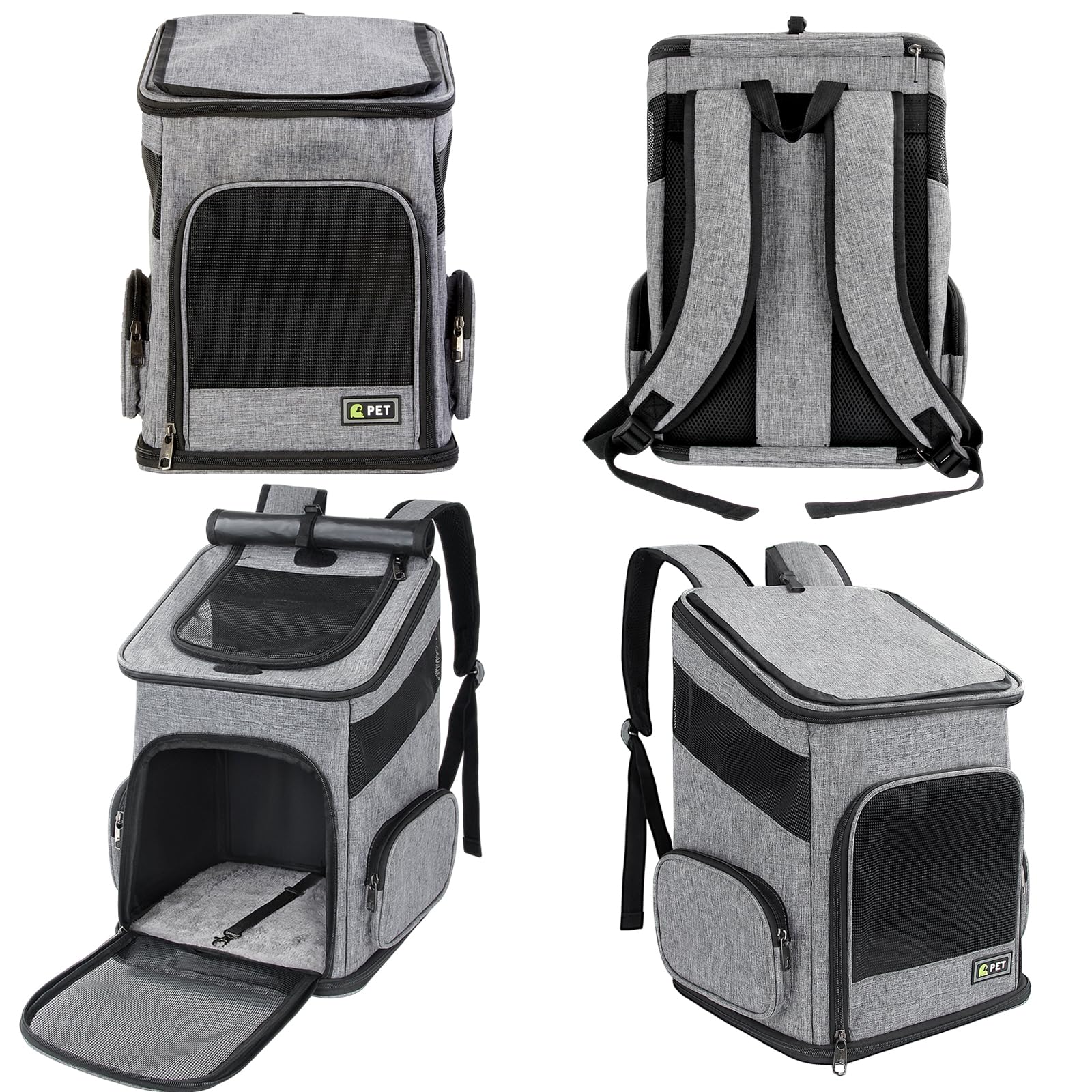 Katzenrucksack, Faltbarer Haustier-Tragerucksack für Katzen und kleine Hunde, Hunderucksack mit belüftetem Design Innensicherheitsgurt, Welpentragetasche für Wandern, Reisen, Outdoor (Grau, M)