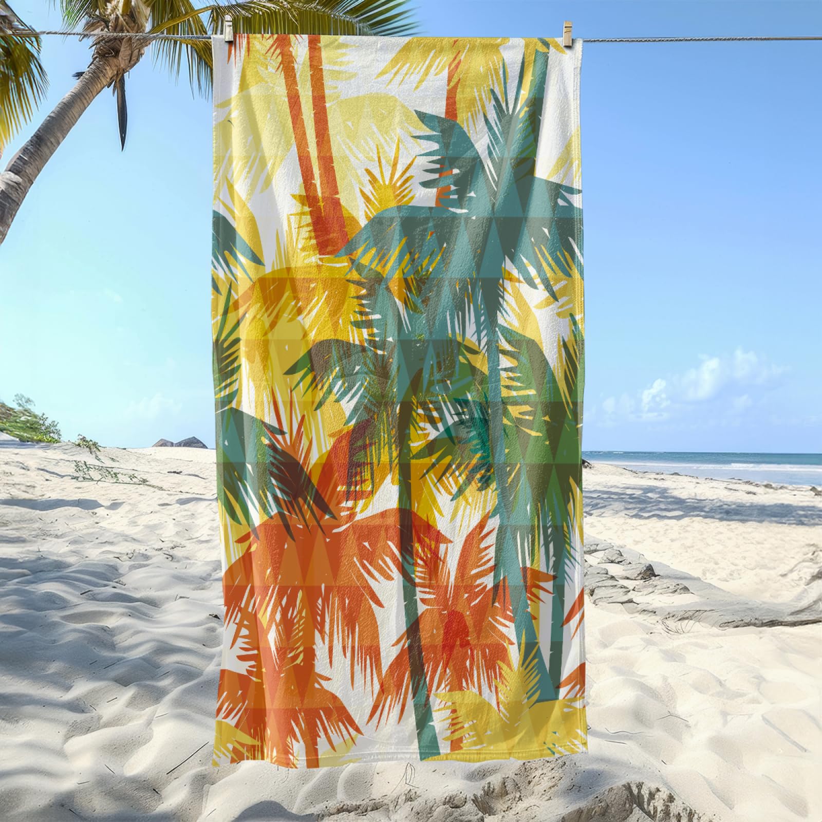 Strandtuch Gelber Baum Blau Mikrofaser Handtuch Tragbar Strandtuch XXL Badehandtuch Sand Proof Badetücher Ultraleicht Badetuch Schnelltrocknend Strandhandtuch Groß Beach Towel 100x200cm