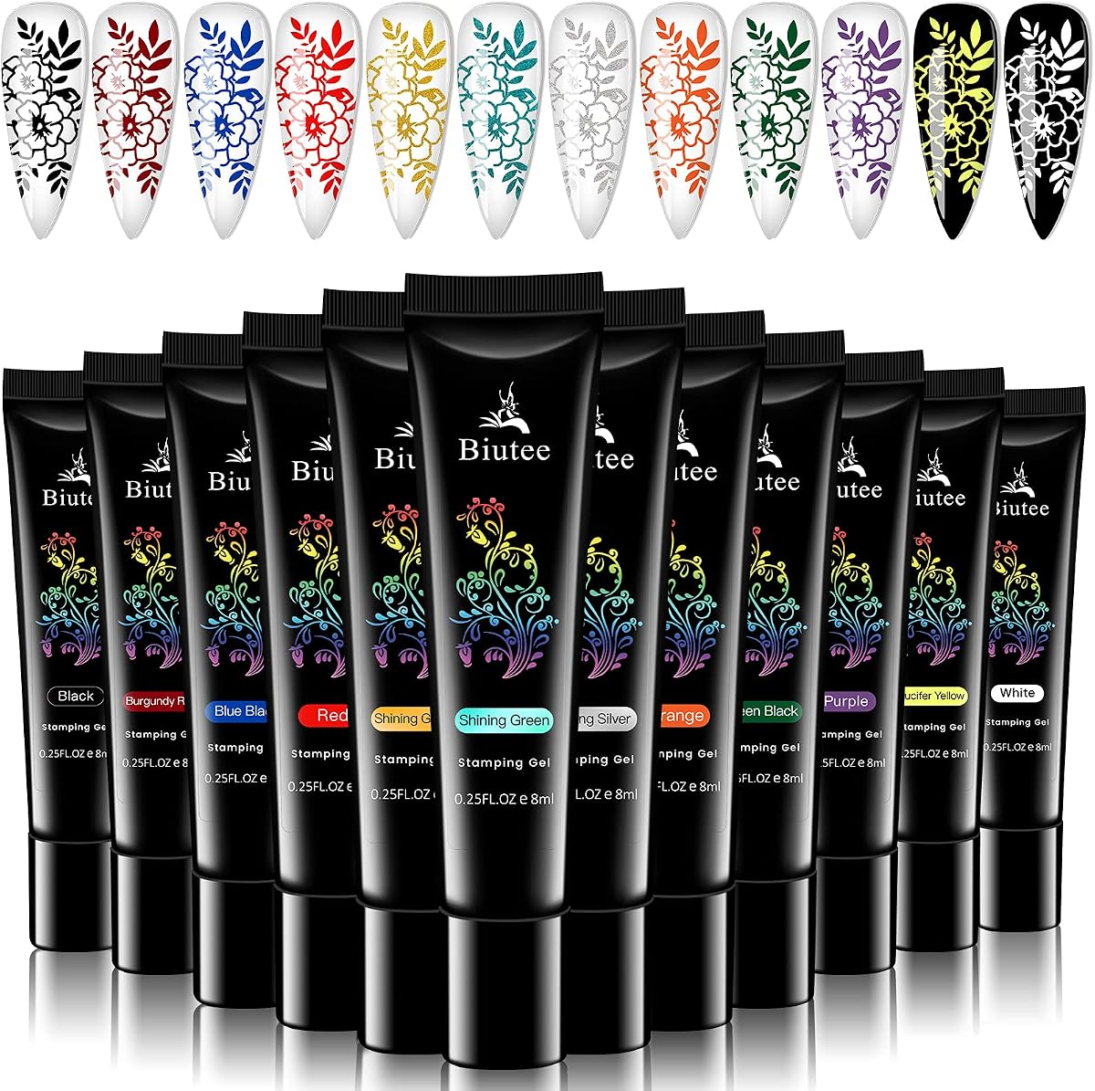 SEISSO Juego de esmalte de uñas para estampar, 12 colores de geles para estampar, 0.27 onzas líquidas cada uno | Empapa del gel impreso UV Stamp Nail Gel para placa de sello de uñas Stamper DIY Nail Art Design