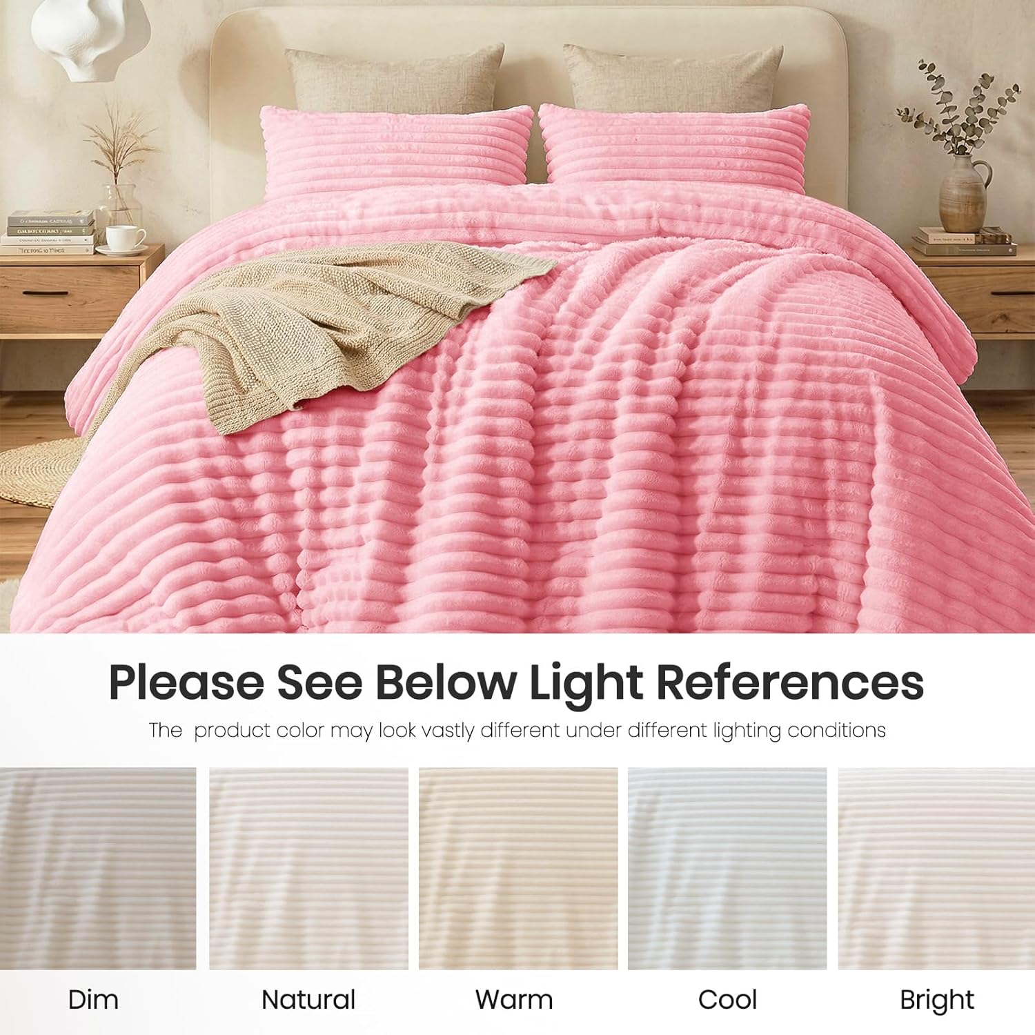 Quataly Marshmallow Full Fleece Comforter Set Pink Faux Fur Fluffy Comforter Set Luxury Bedding Set Soft Plush Fuzzy Warm Bed Set All Season 3 Pieces (1 Shaggy Comforter, 2 Pillowcases)