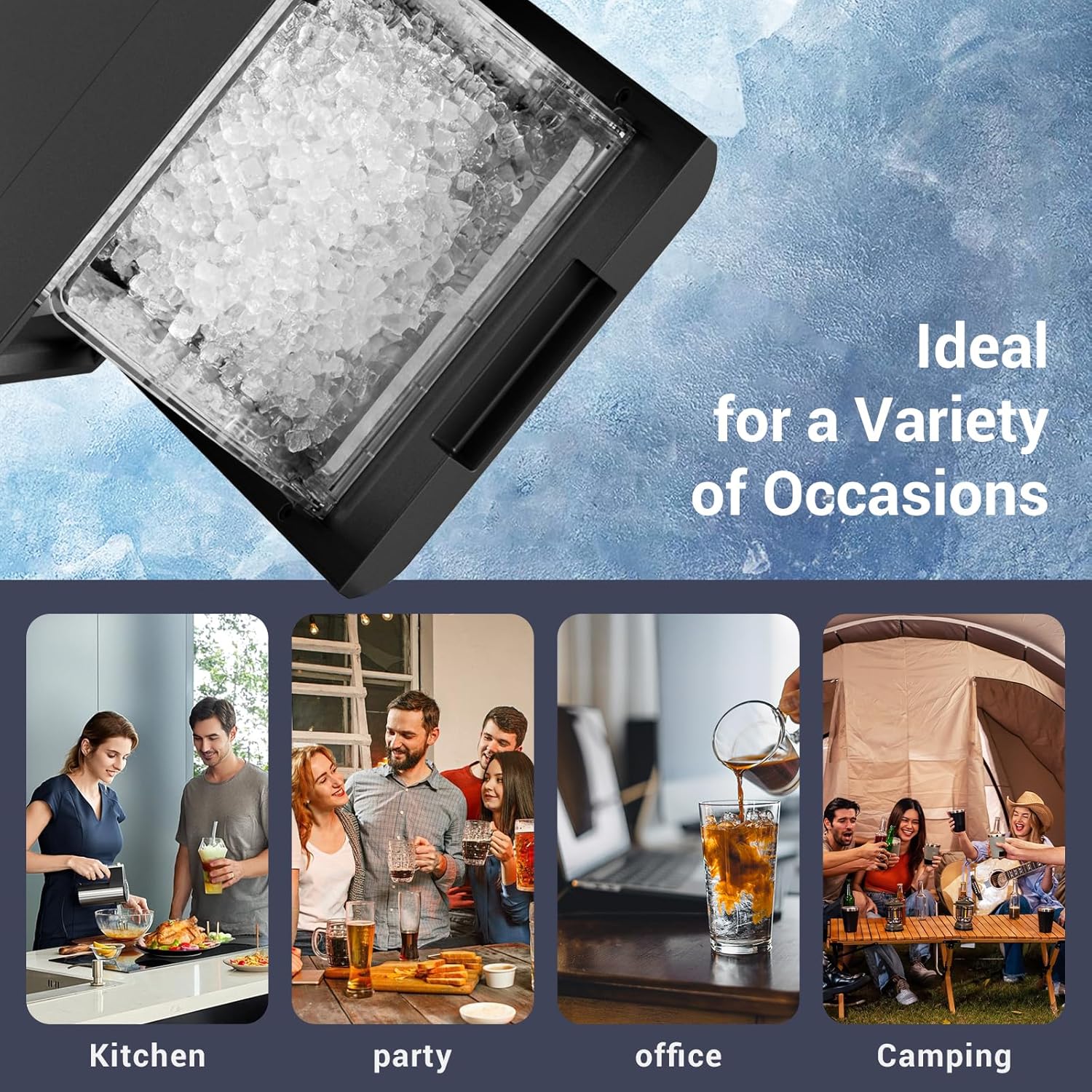 Nugget Ice Maker Countertop, 45Lbs/24H with Water Tank Pebble Ice Maker, Self-Cleaning Pellet Ice Machine Ready in 5-10min, Nugget Ice Machine for Kitchens/Home/Office