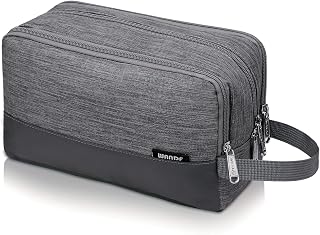 WANDF Hanging Toiletry Bag for Men - Water Resistant Travel Dopp Kit, Organized Shaving Bag with Mesh Pockets (Denim Grey)