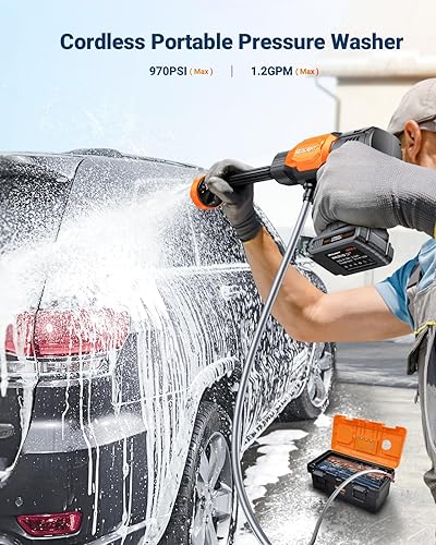 Miniatura 2 de SEALIGHT Lavadora a presión inalámbrica, lavadora de energía portátil de 970 PSI con baterías dobles de 3.0 Ah, boquilla 6 en 1, lavadora eléctrica