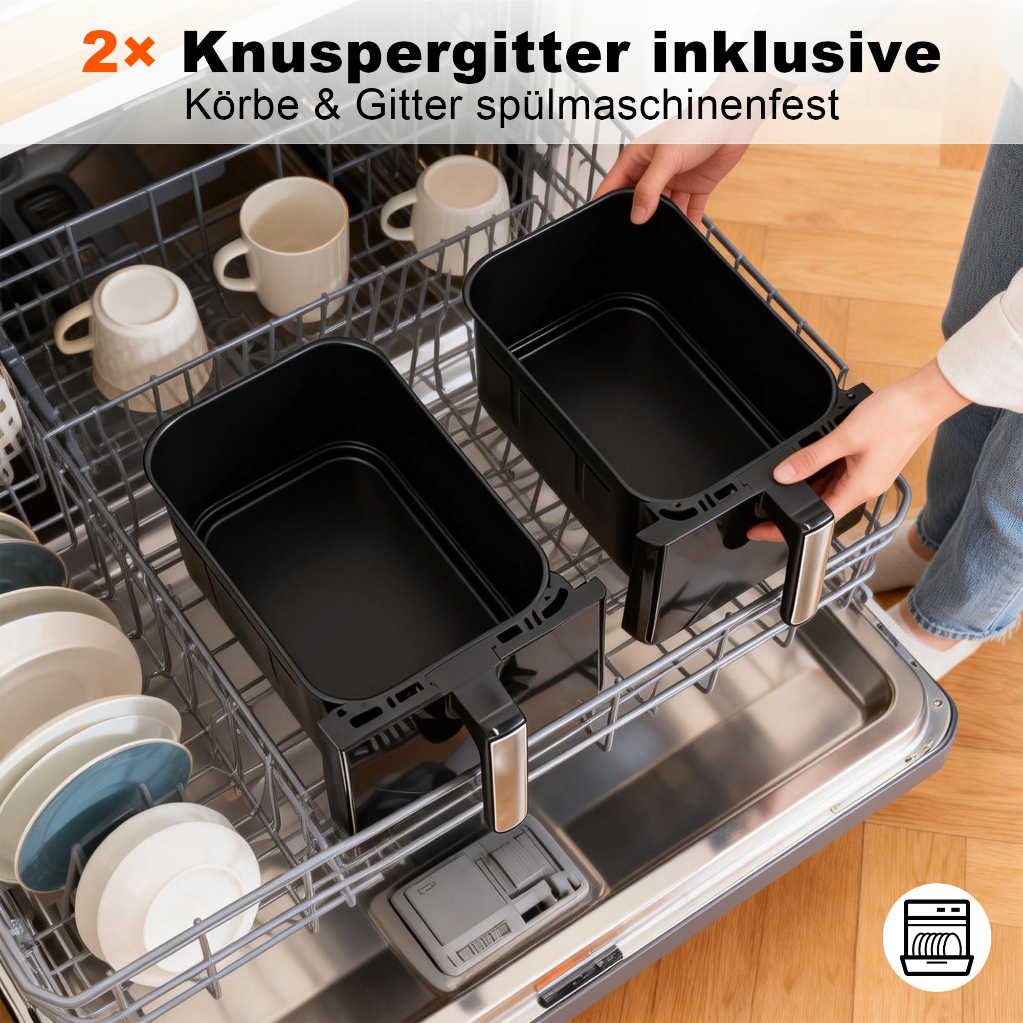 Citybee Heißluftfritteuse 2 Kammern XXL 10L (5L+5L) mit Sichtfenster, Dual Zone Airfryer Doppelkammer, 2 Garzonen, SYNC & DUAL, 2200W Touchscreen, Timer bis 24h, spülmaschinengeeignet