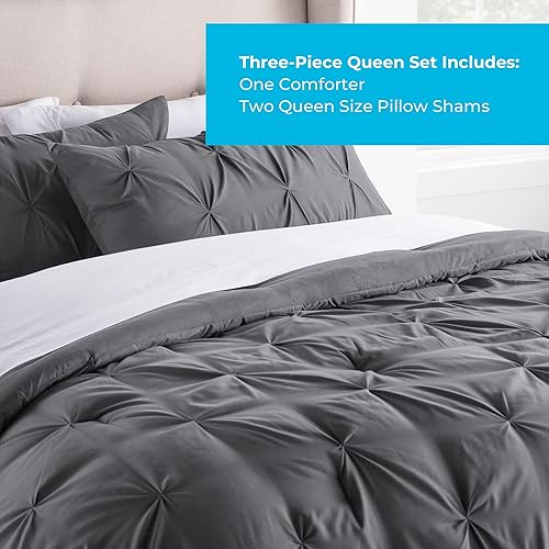 Vista 25 de LINENSPA - Edredón de microfibra hipoalergénico, con relleno sintético, para usar todo el año, tamaño matrimonial, gris oscuro
