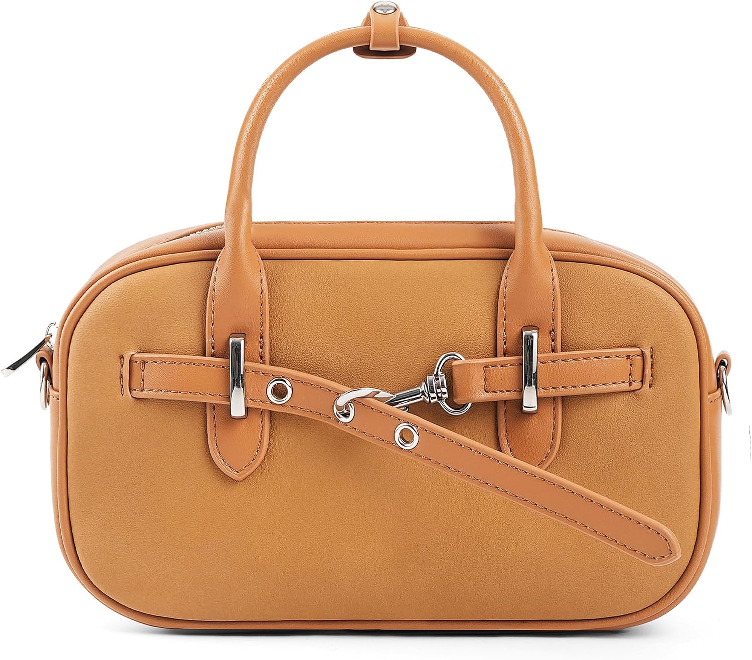 Mini Oval Top Handle Bag for Women, Vegan Leather Crossbody Purse with Adjustable Strap, Trendy Handbag