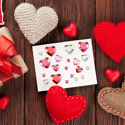 Vista 28 de Chuangdi 516 calcomanías de diamantes de imitación de corazón, acrílicas, gemas de corazón, gemas de cristal, autoadhesivas, parte trasera plana