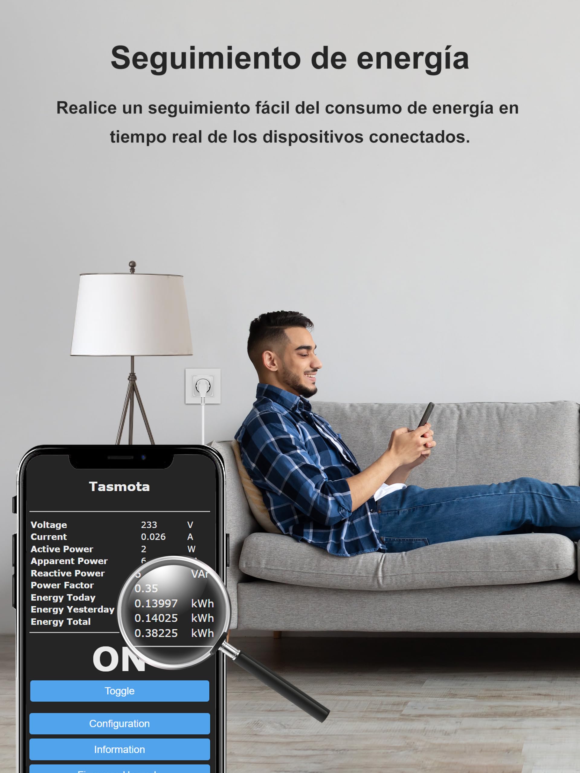 EIGHTREE Tasmota Enchufes Inteligentes Medidor Consumo, Home Assistant 4pcs | Enchufes Inteligentes Tasmota compatibles con Alexa, MQTT, Domoticz, OpenHAB, ioBroker. Chip ESP8685, Control Local Sin Nube