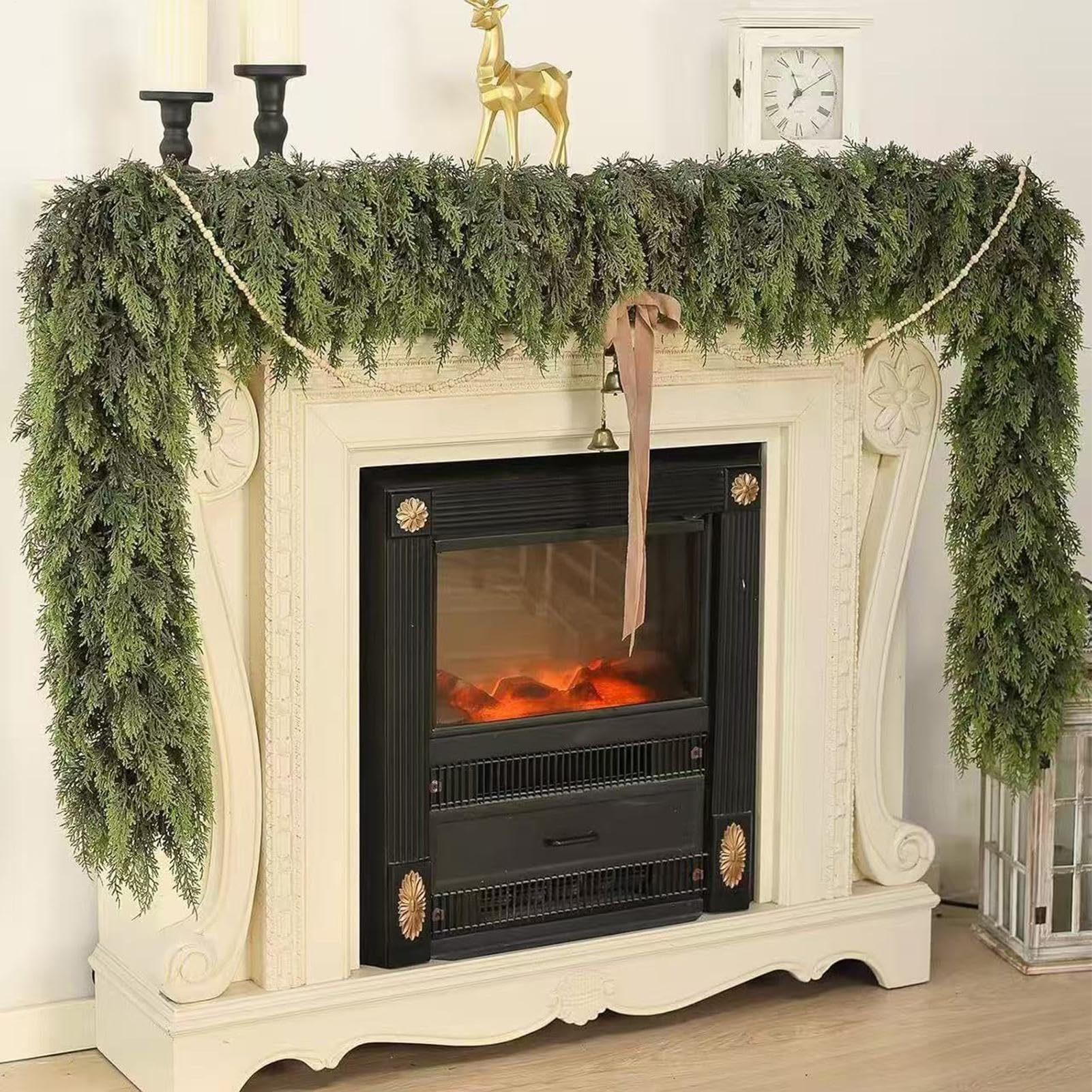 Guirnalda De Navidad para La Repisa De La Chimenea - Decoración Artificial de Pino Verde - Guirnalda para Chimenea,para Corona, Árbol, Repisa, Porche, Interior, Escaleras, Mesa