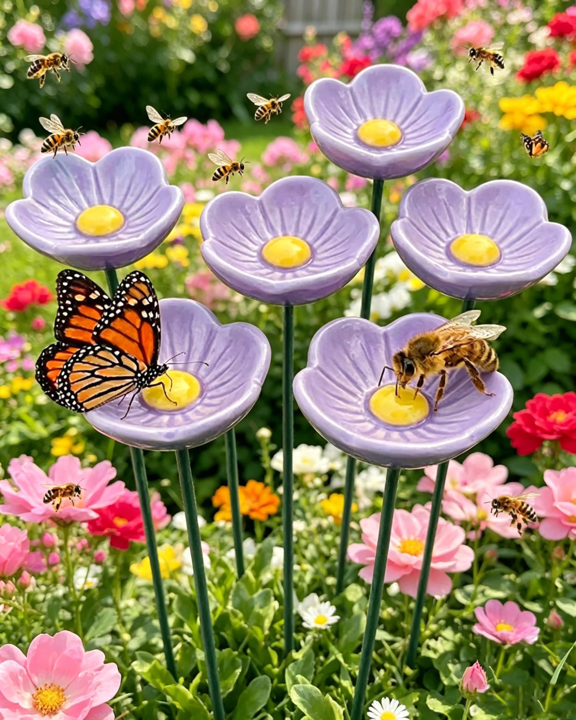 Ceramic Bee Watering Station, Bee Watering Station For Garden, Watering Point For Pollinators, Decorative Bird Bath For Indoor & Outdoor Courtyards, Homes, Patios, Ceramic Bird Bath